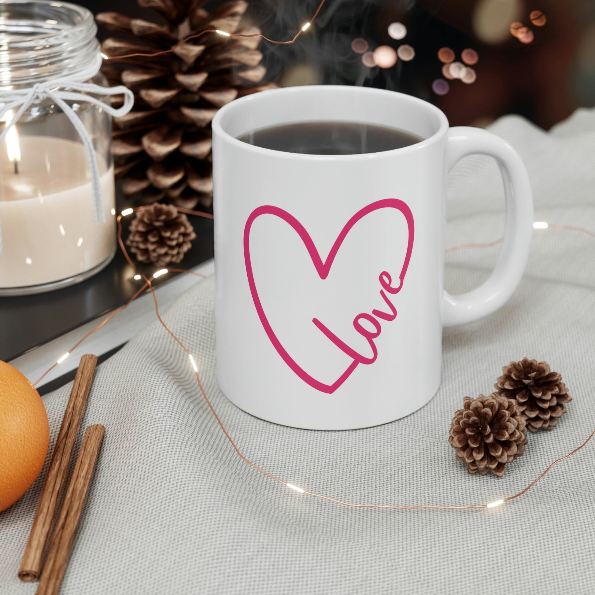 Love Pink Heart Romantic Lovers Ceramic Mug 11oz Ichaku [Perfect Gifts Selection]