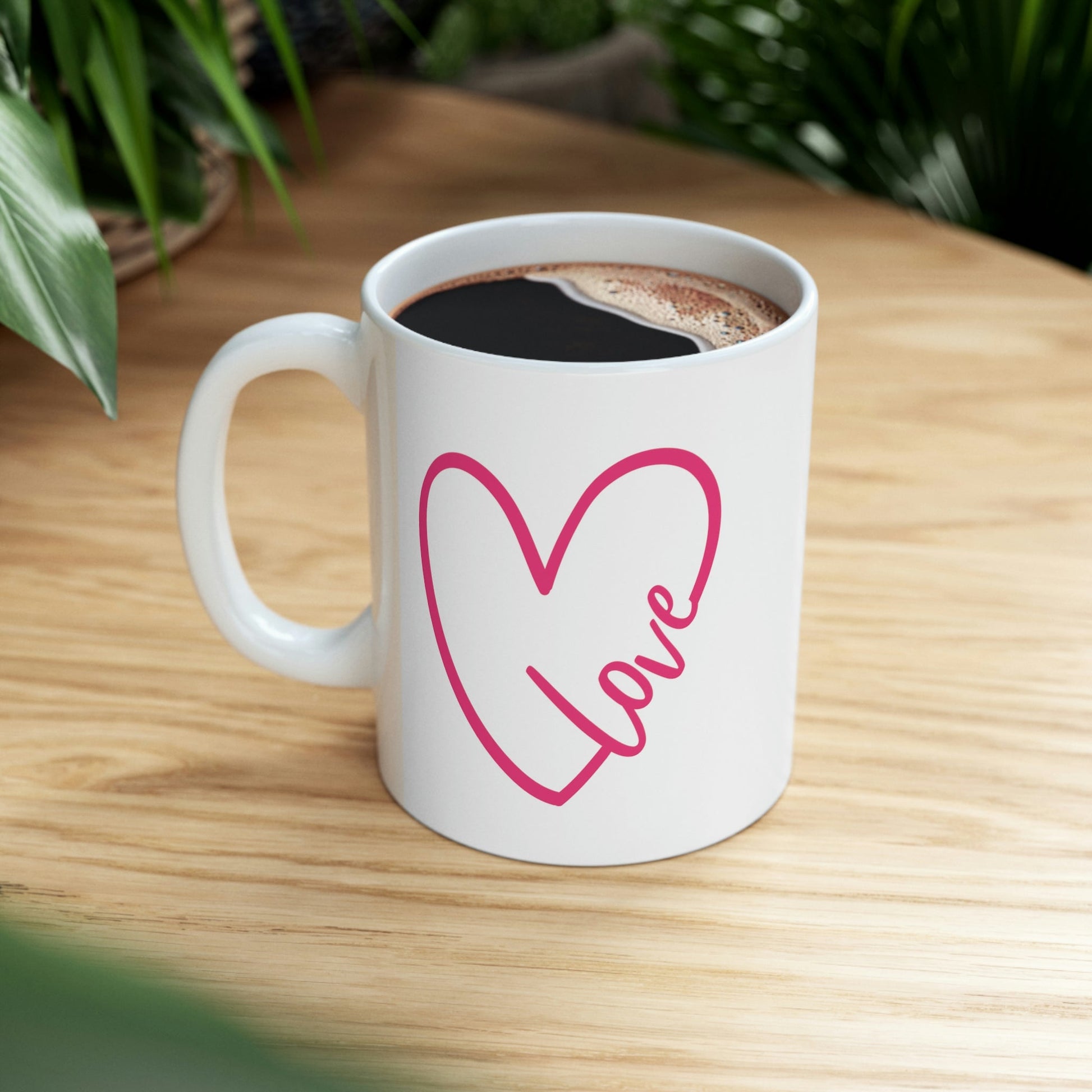 Love Pink Heart Romantic Lovers Ceramic Mug 11oz Ichaku [Perfect Gifts Selection]