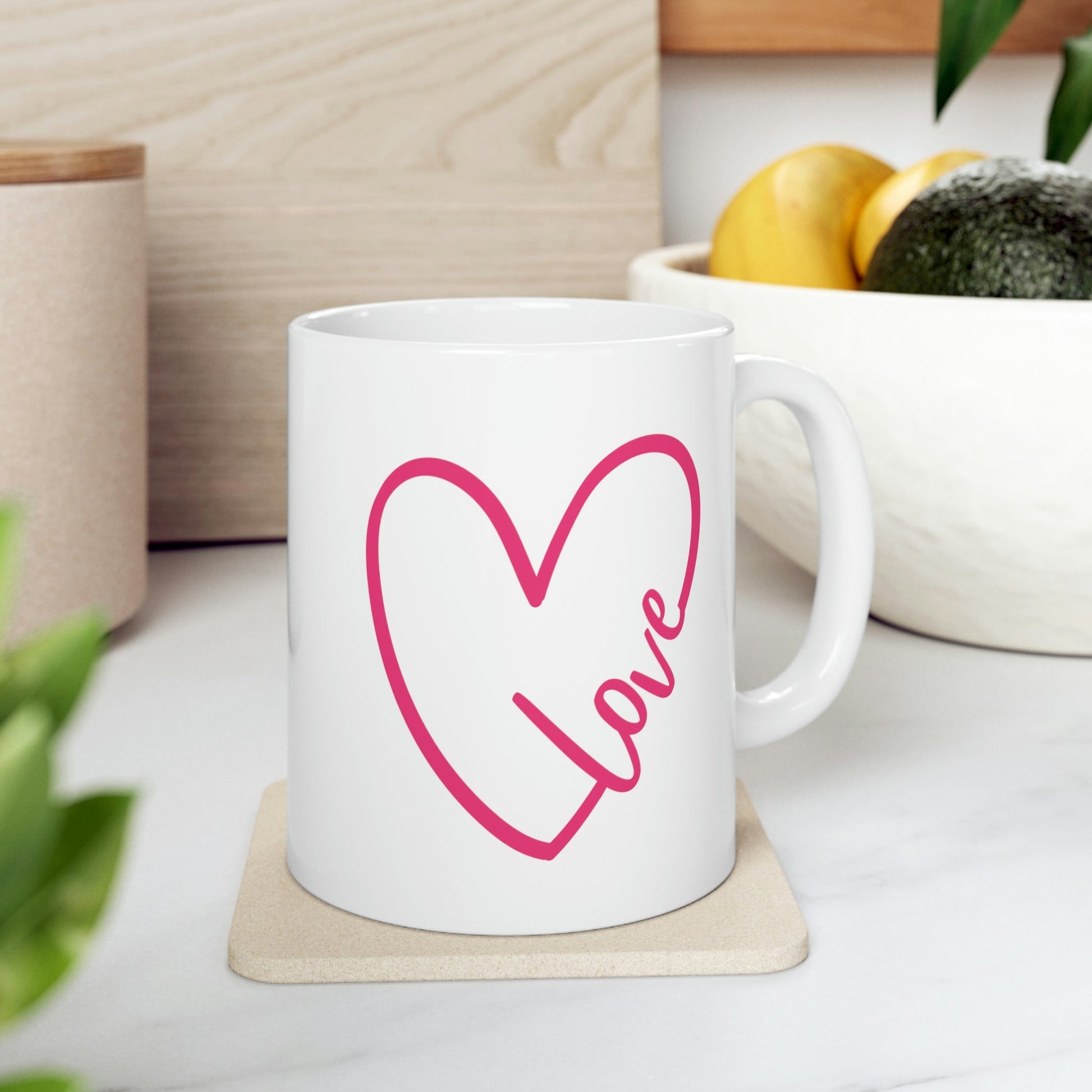 Love Pink Heart Romantic Lovers Ceramic Mug 11oz Ichaku [Perfect Gifts Selection]