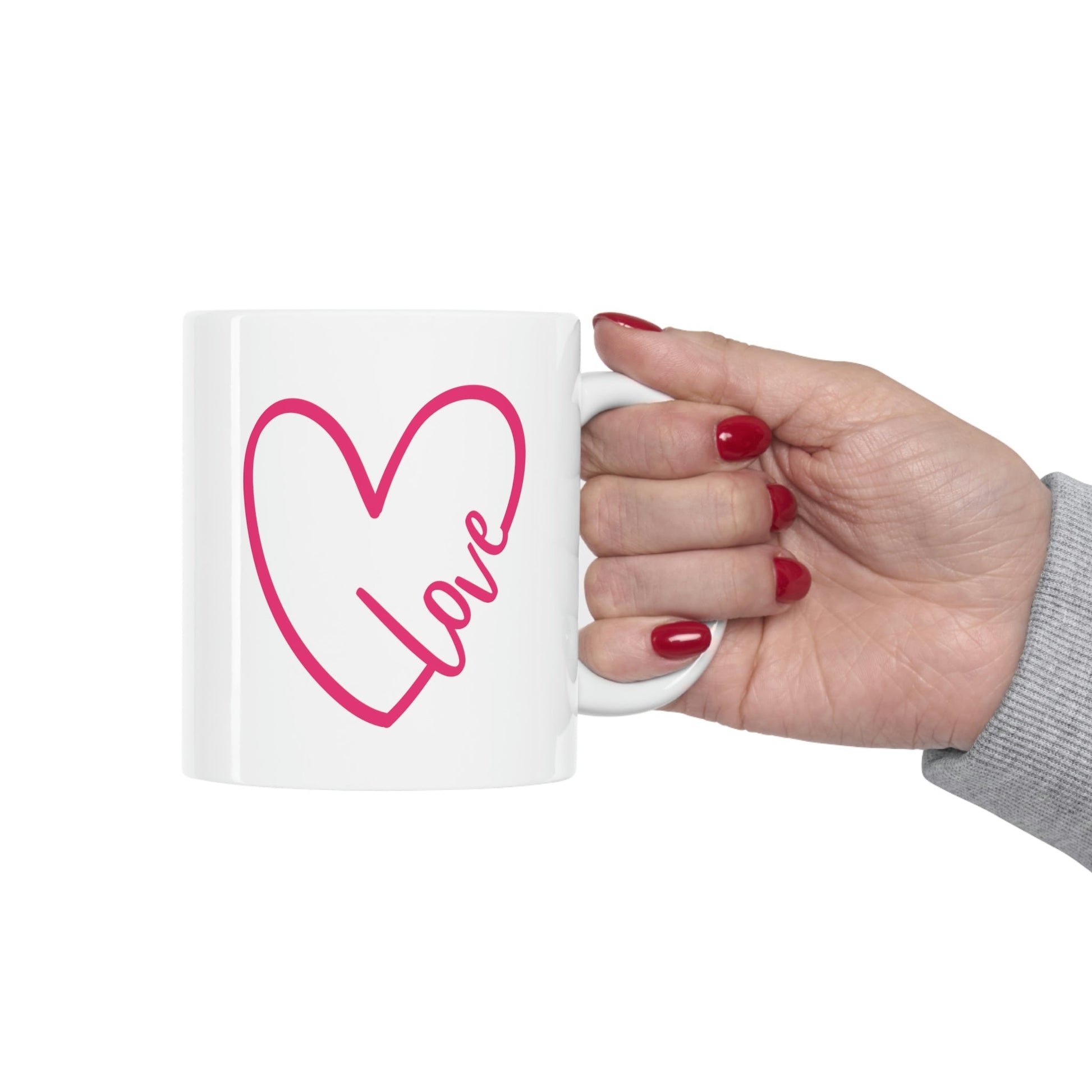 Love Pink Heart Romantic Lovers Ceramic Mug 11oz Ichaku [Perfect Gifts Selection]