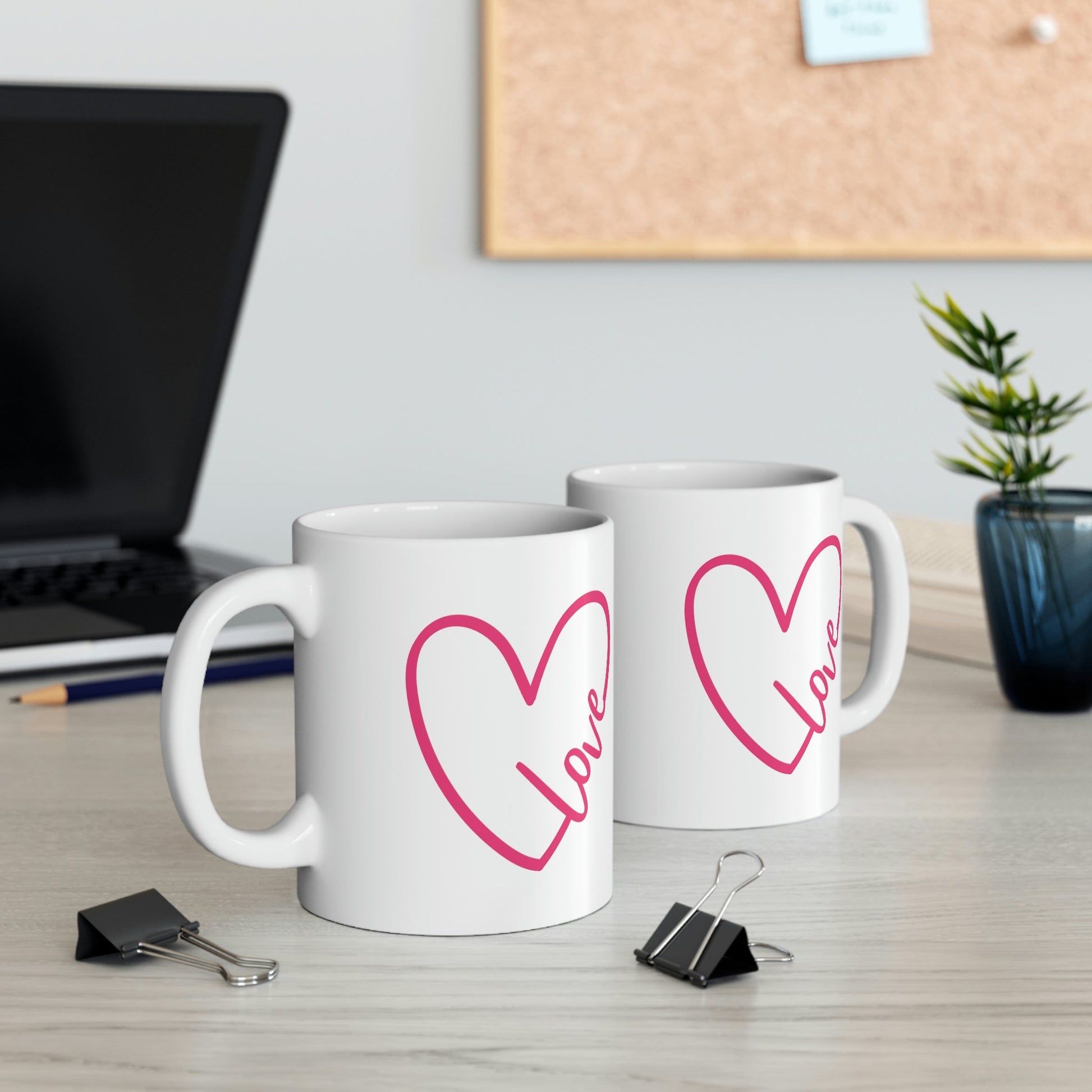 Love Pink Heart Romantic Lovers Ceramic Mug 11oz Ichaku [Perfect Gifts Selection]