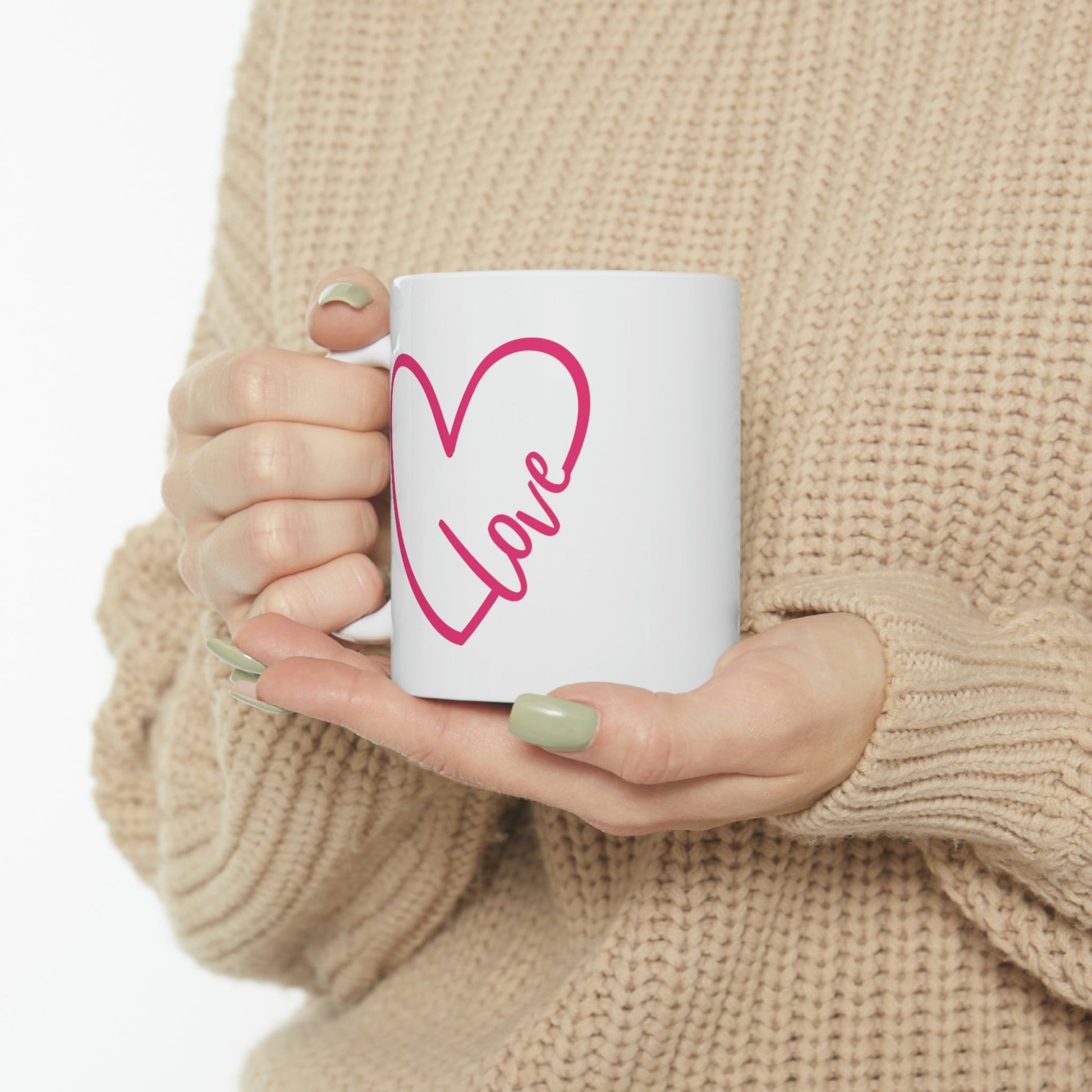 Love Pink Heart Romantic Lovers Ceramic Mug 11oz Ichaku [Perfect Gifts Selection]