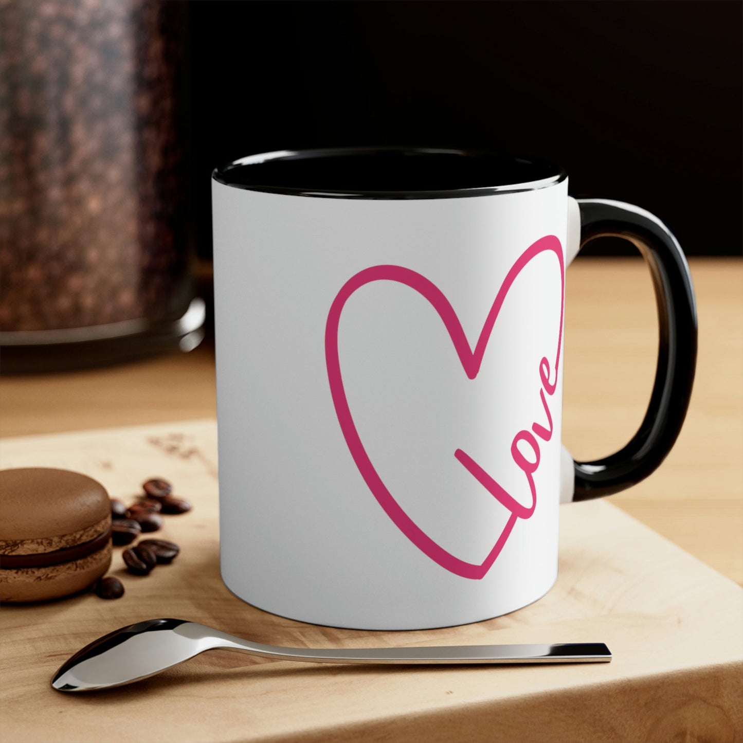 Love Pink Heart Romantic Lovers Classic Accent Coffee Mug 11oz Ichaku [Perfect Gifts Selection]