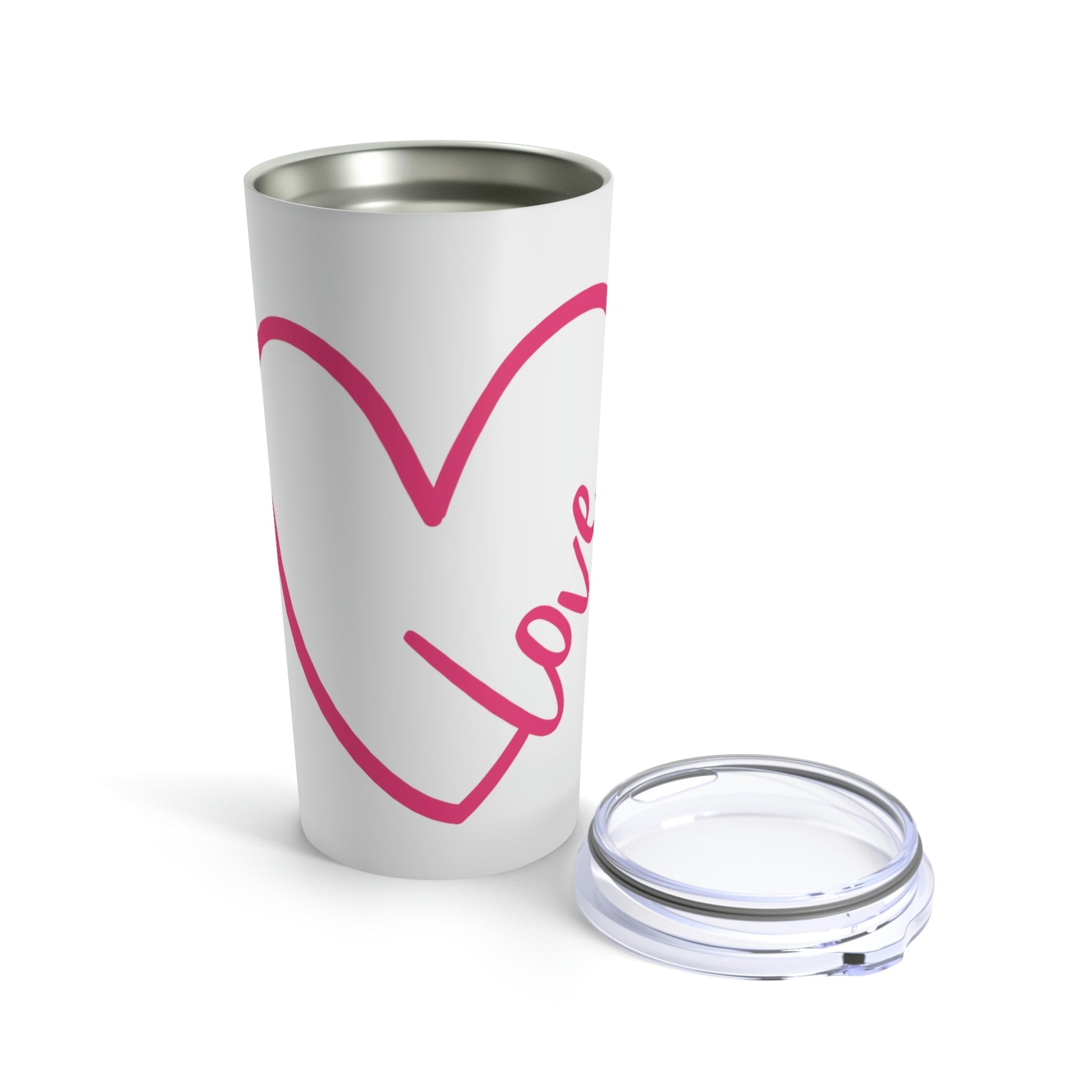Love Pink Heart Romantic Lovers Stainless Steel Hot or Cold Vacuum Tumbler 20oz Ichaku [Perfect Gifts Selection]
