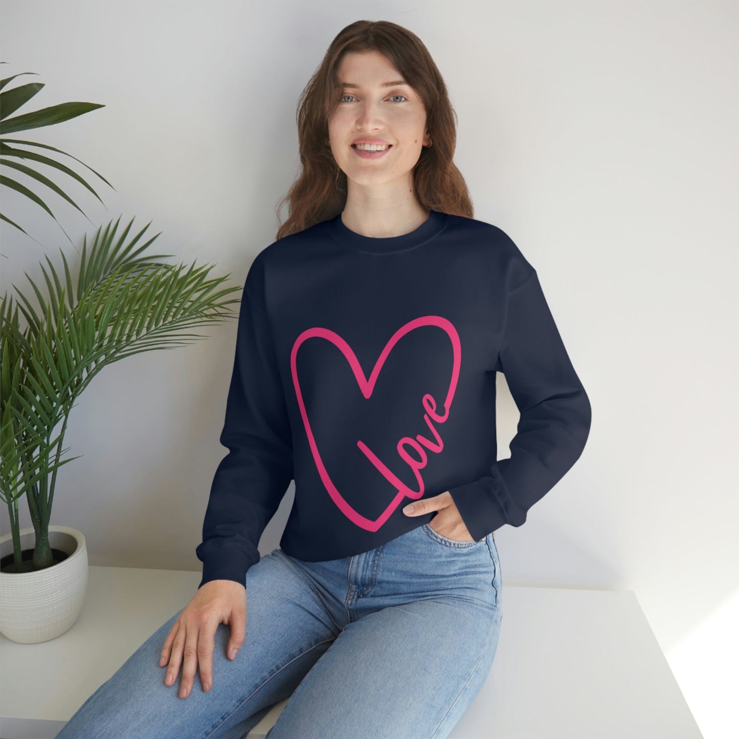 Love Pink Heart Romantic Lovers Unisex Heavy Blend™ Crewneck Sweatshirt Ichaku [Perfect Gifts Selection]