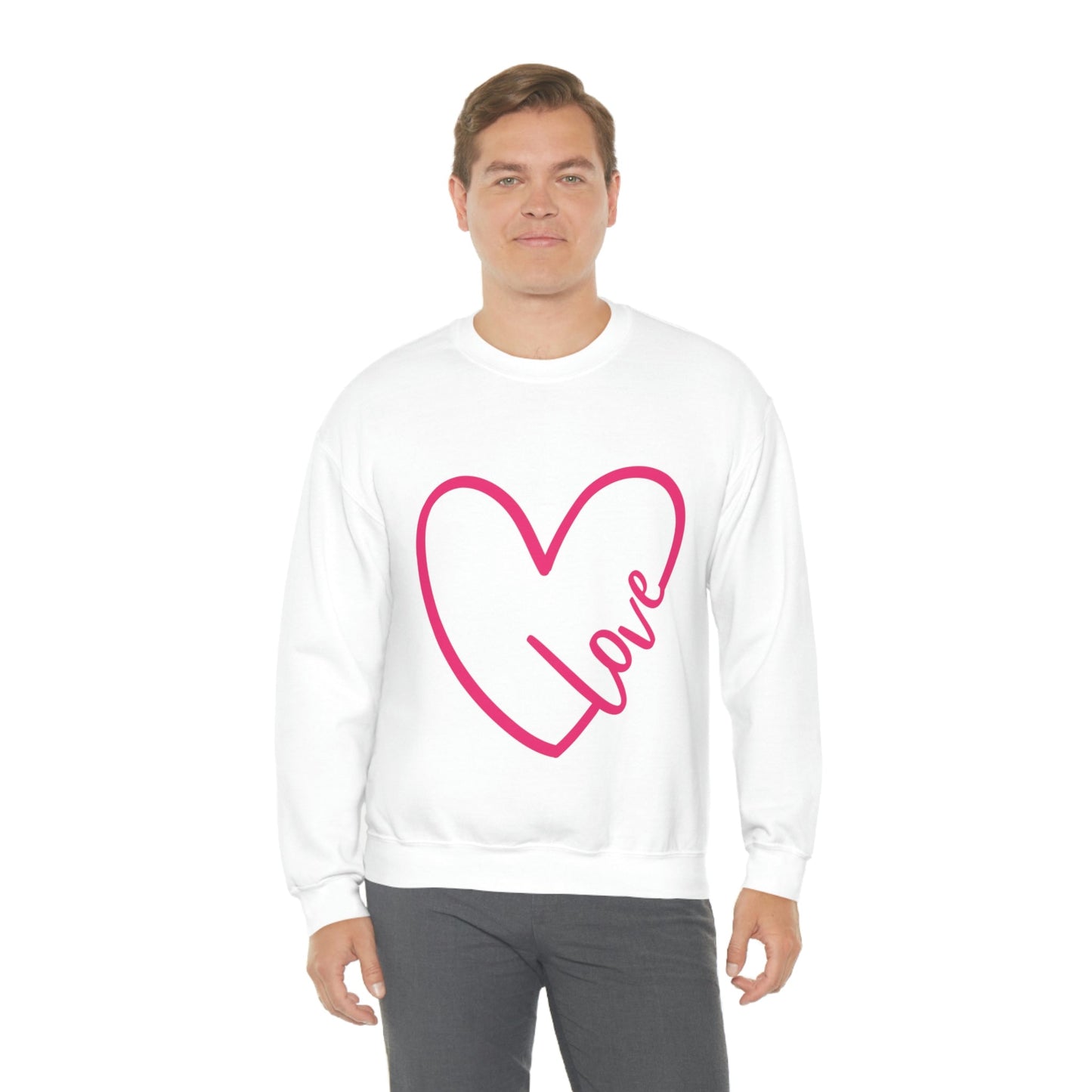 Love Pink Heart Romantic Lovers Unisex Heavy Blend™ Crewneck Sweatshirt Ichaku [Perfect Gifts Selection]