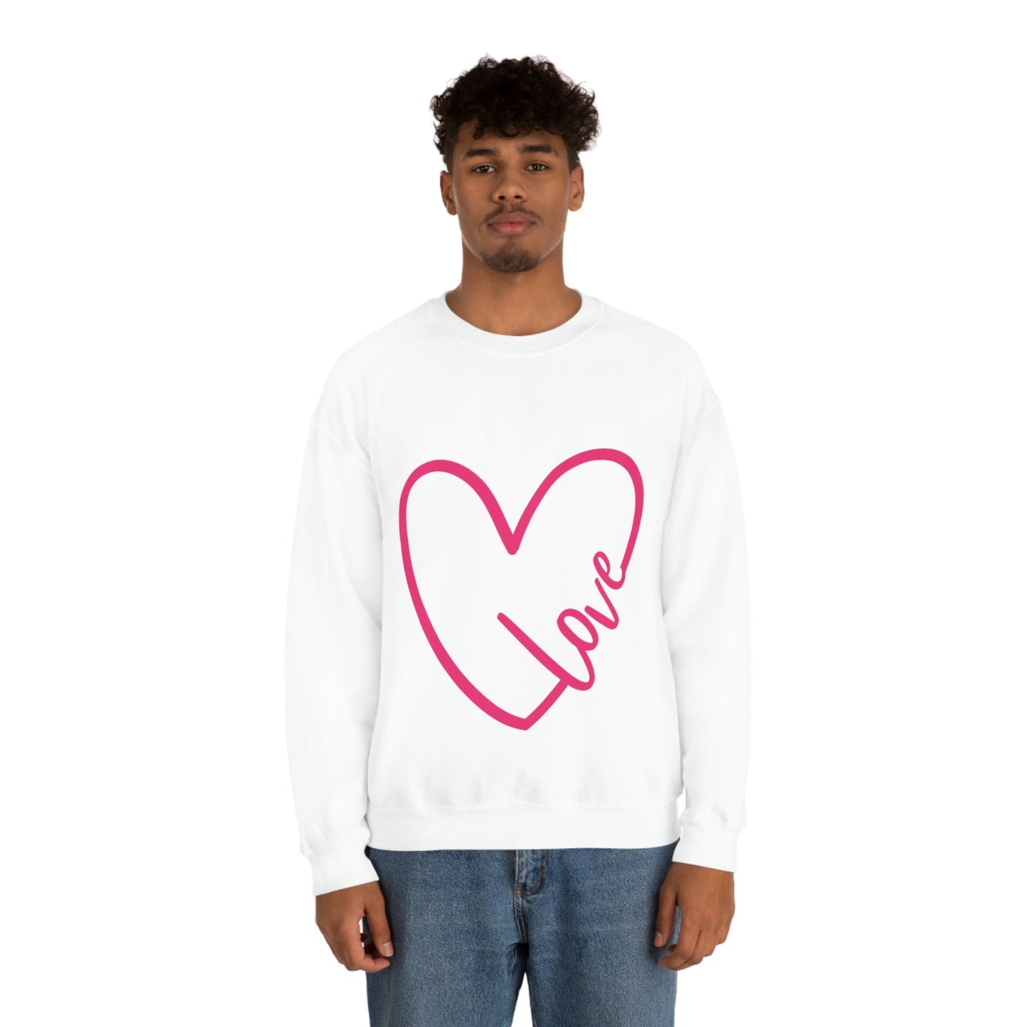 Love Pink Heart Romantic Lovers Unisex Heavy Blend™ Crewneck Sweatshirt Ichaku [Perfect Gifts Selection]