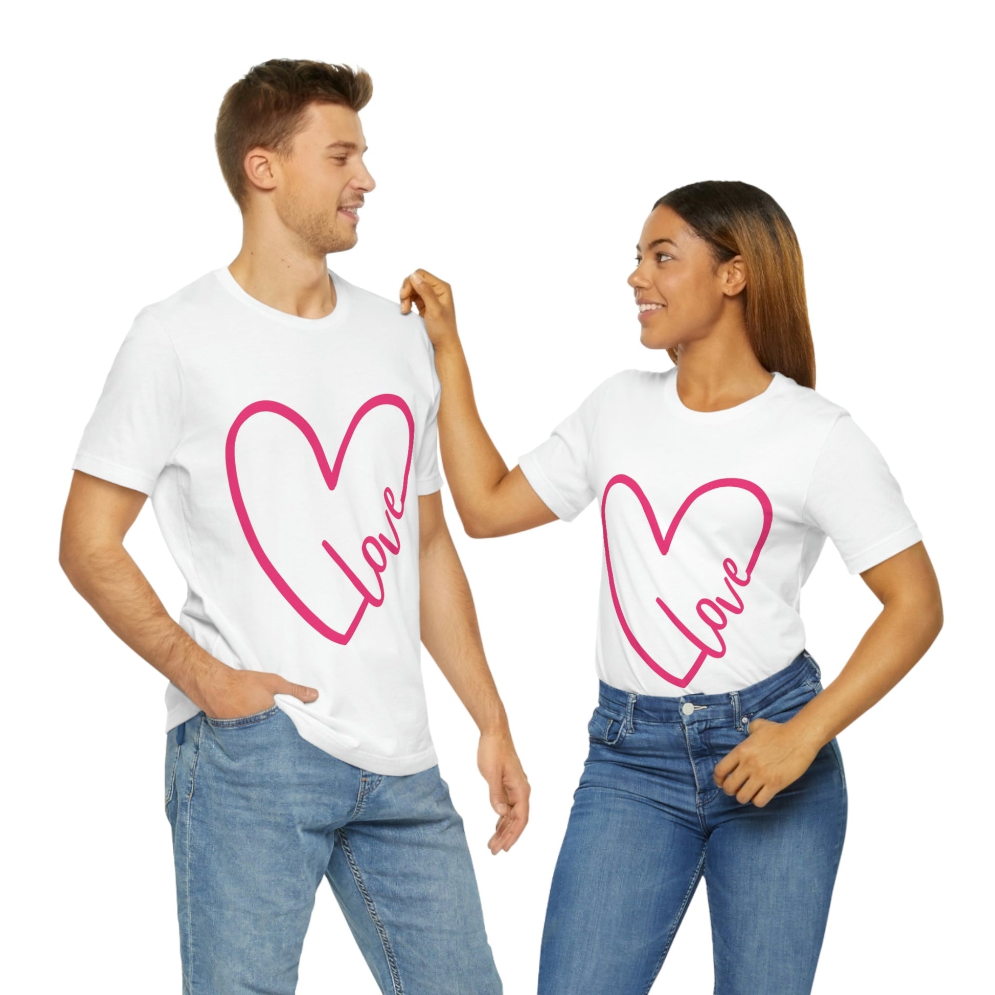 Love Pink Heart Romantic Lovers Unisex Jersey Short Sleeve T-Shirt Ichaku [Perfect Gifts Selection]