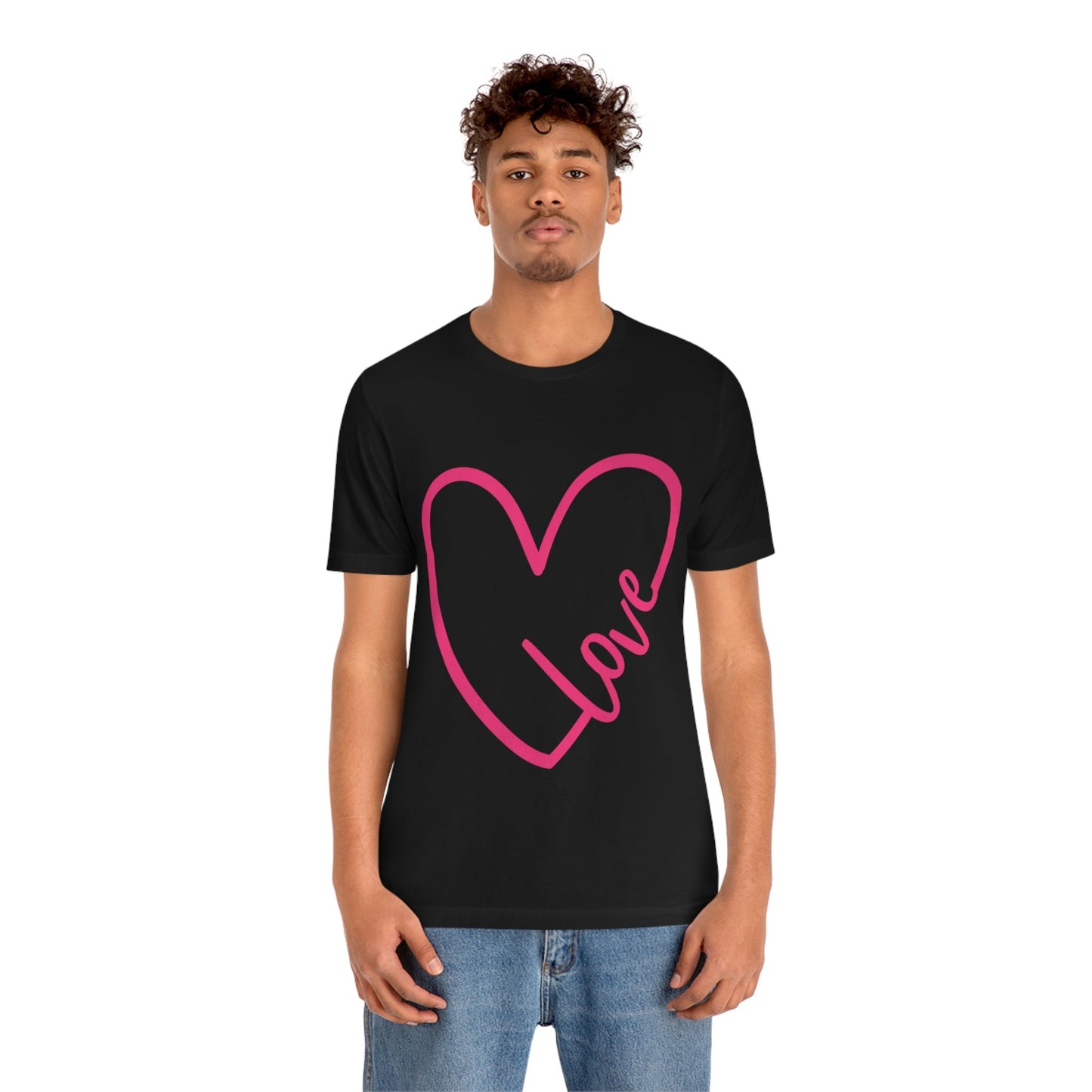 Love Pink Heart Romantic Lovers Unisex Jersey Short Sleeve T-Shirt Ichaku [Perfect Gifts Selection]