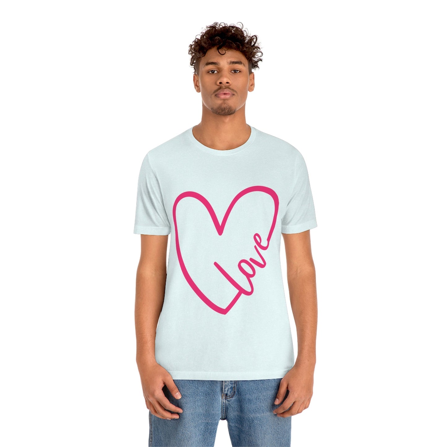 Love Pink Heart Romantic Lovers Unisex Jersey Short Sleeve T-Shirt Ichaku [Perfect Gifts Selection]