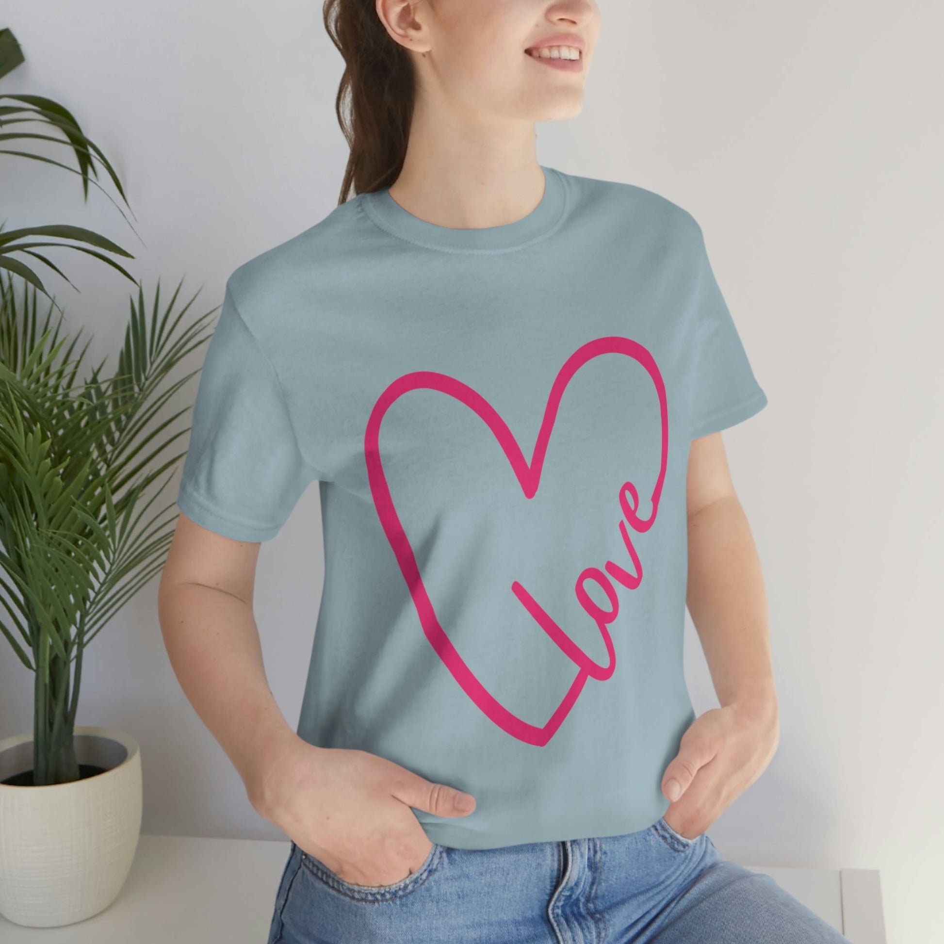 Love Pink Heart Romantic Lovers Unisex Jersey Short Sleeve T-Shirt Ichaku [Perfect Gifts Selection]