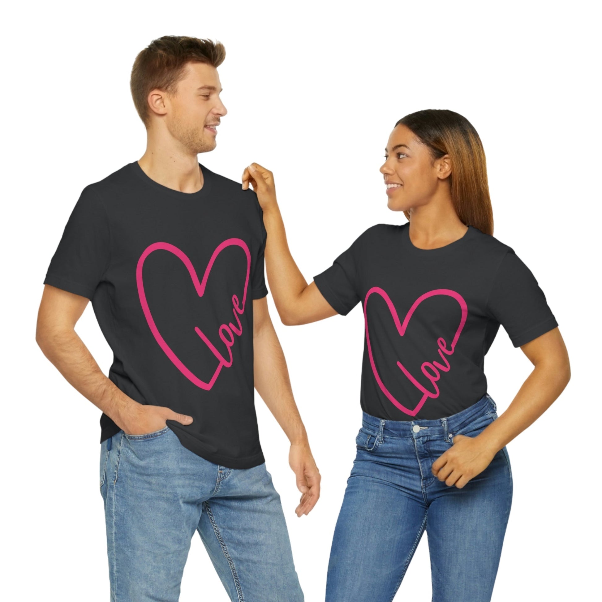 Love Pink Heart Romantic Lovers Unisex Jersey Short Sleeve T-Shirt Ichaku [Perfect Gifts Selection]