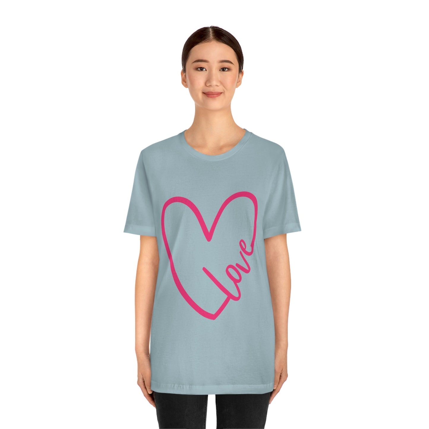 Love Pink Heart Romantic Lovers Unisex Jersey Short Sleeve T-Shirt Ichaku [Perfect Gifts Selection]