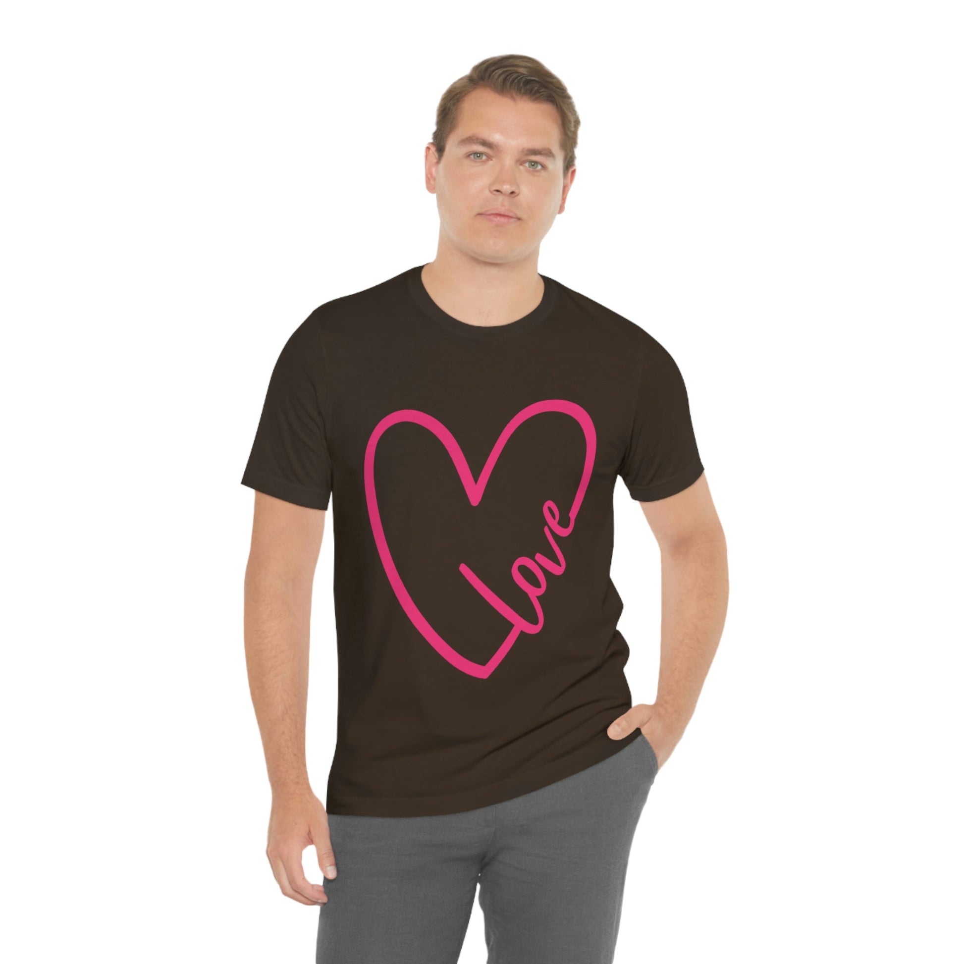 Love Pink Heart Romantic Lovers Unisex Jersey Short Sleeve T-Shirt Ichaku [Perfect Gifts Selection]