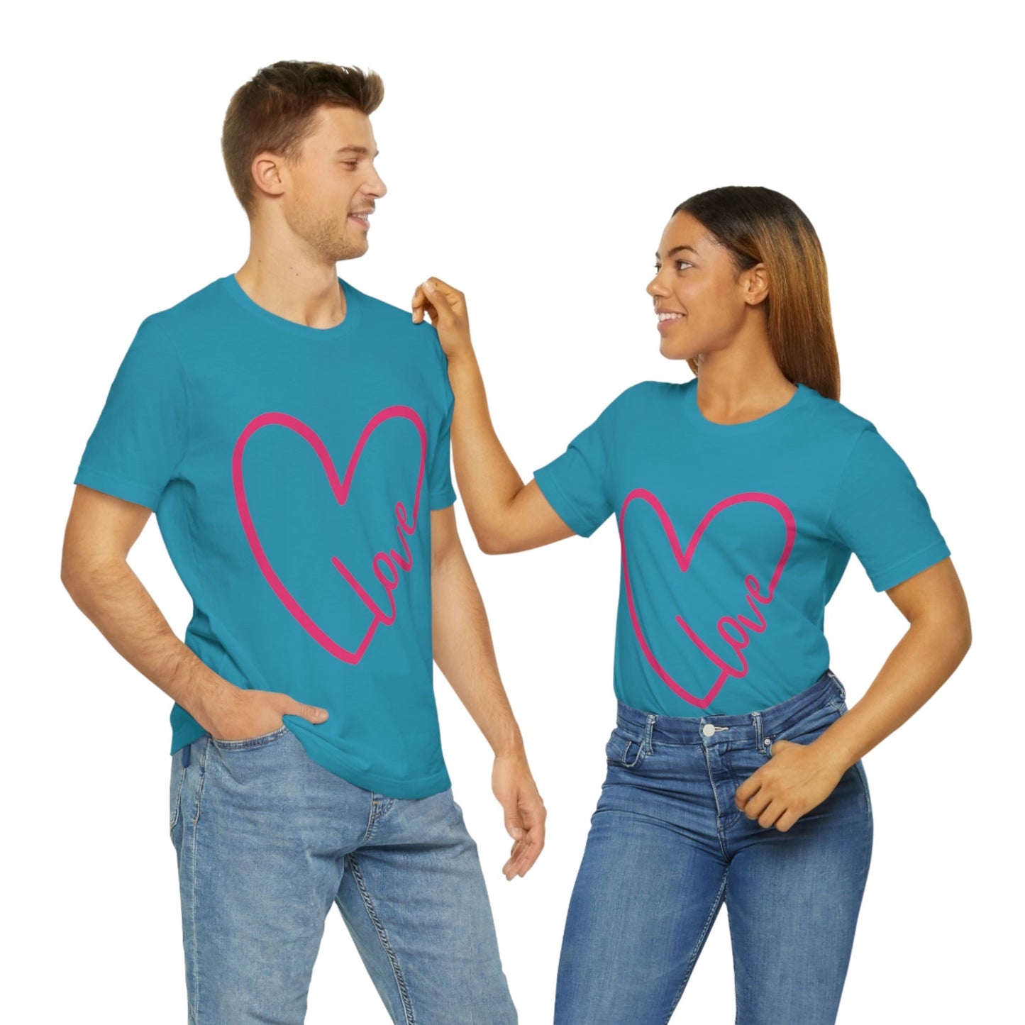 Love Pink Heart Romantic Lovers Unisex Jersey Short Sleeve T-Shirt Ichaku [Perfect Gifts Selection]