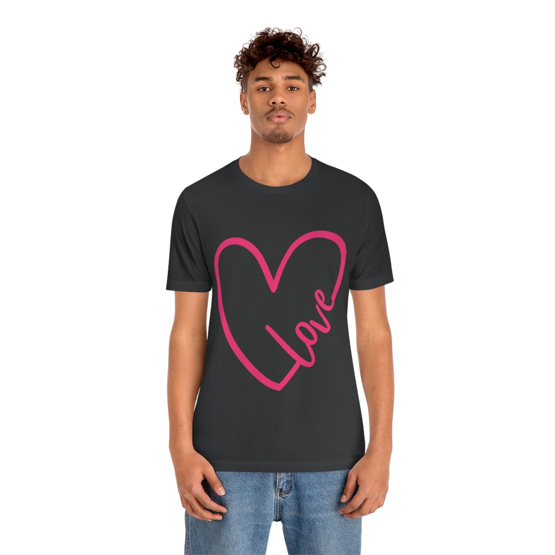 Love Pink Heart Romantic Lovers Unisex Jersey Short Sleeve T-Shirt Ichaku [Perfect Gifts Selection]