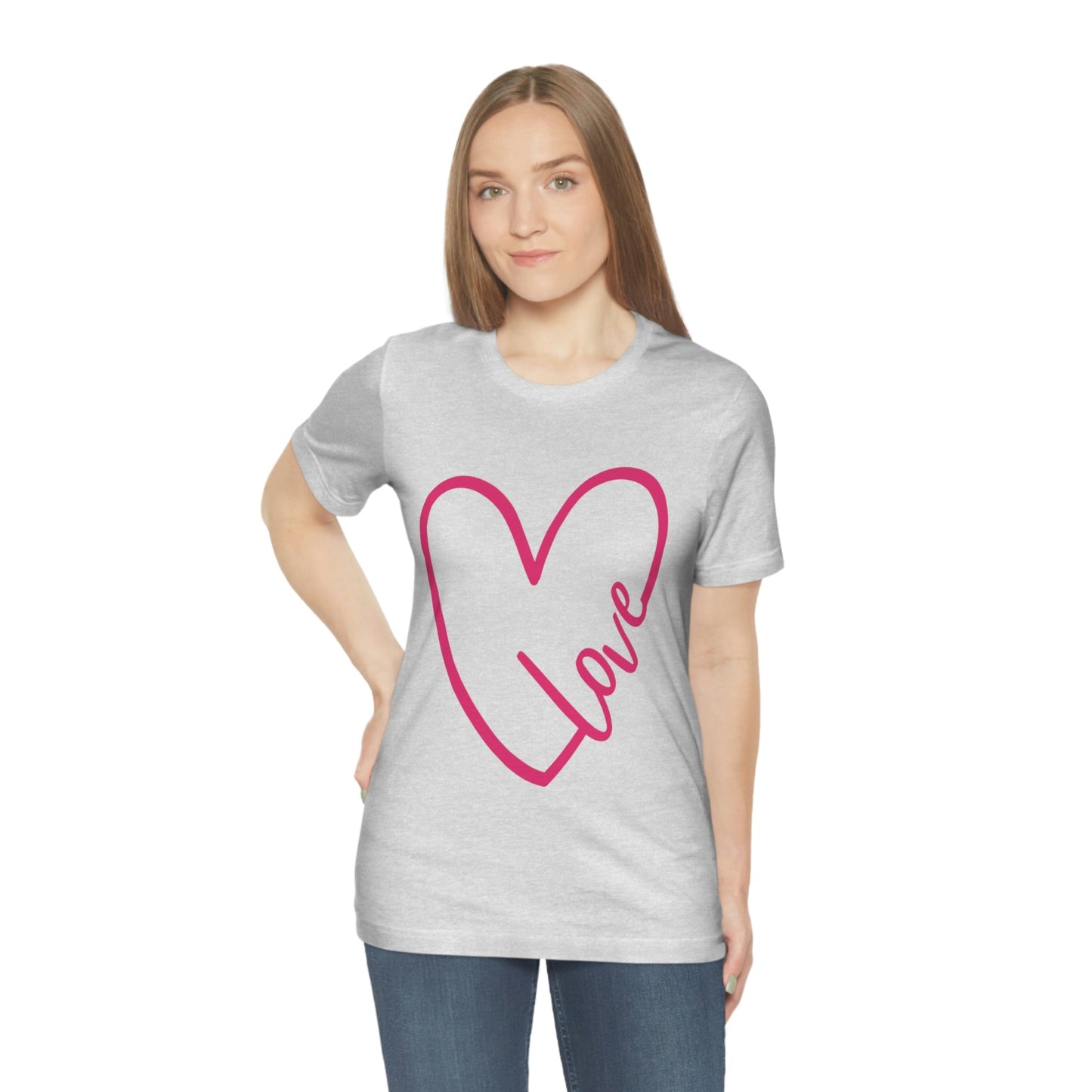 Love Pink Heart Romantic Lovers Unisex Jersey Short Sleeve T-Shirt Ichaku [Perfect Gifts Selection]