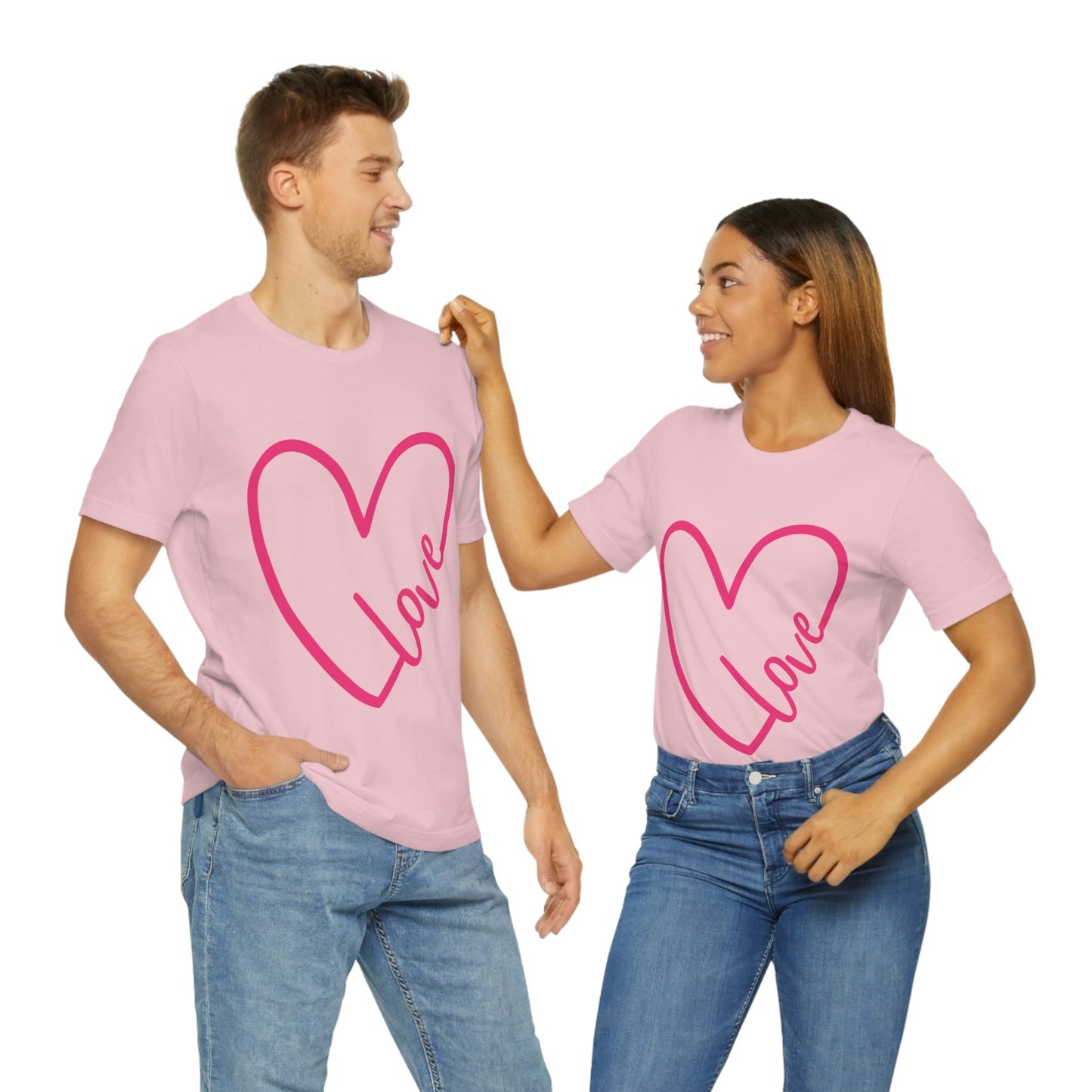 Love Pink Heart Romantic Lovers Unisex Jersey Short Sleeve T-Shirt Ichaku [Perfect Gifts Selection]