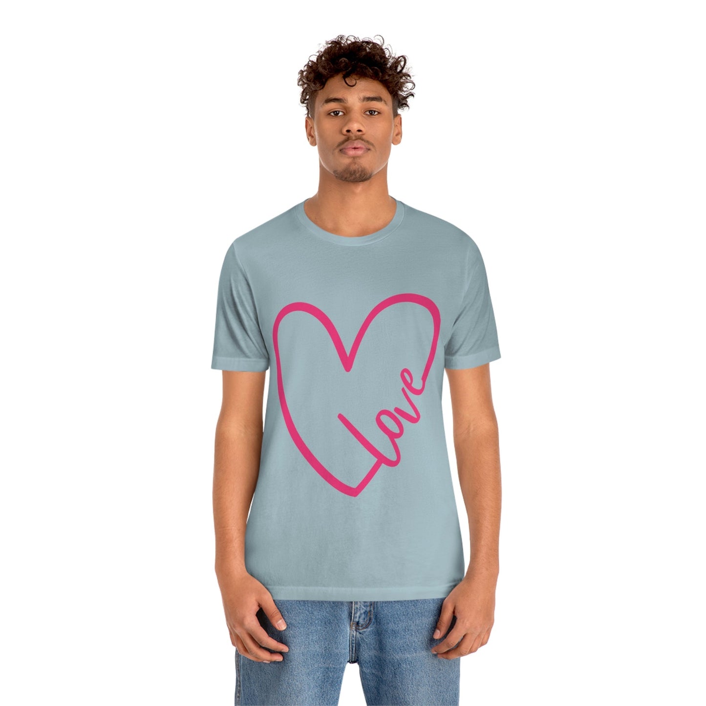 Love Pink Heart Romantic Lovers Unisex Jersey Short Sleeve T-Shirt Ichaku [Perfect Gifts Selection]