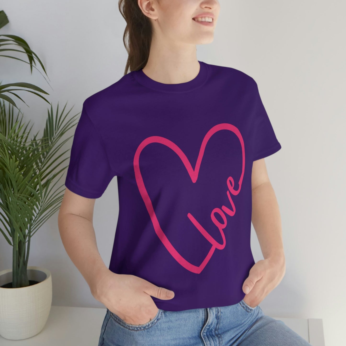 Love Pink Heart Romantic Lovers Unisex Jersey Short Sleeve T-Shirt Ichaku [Perfect Gifts Selection]