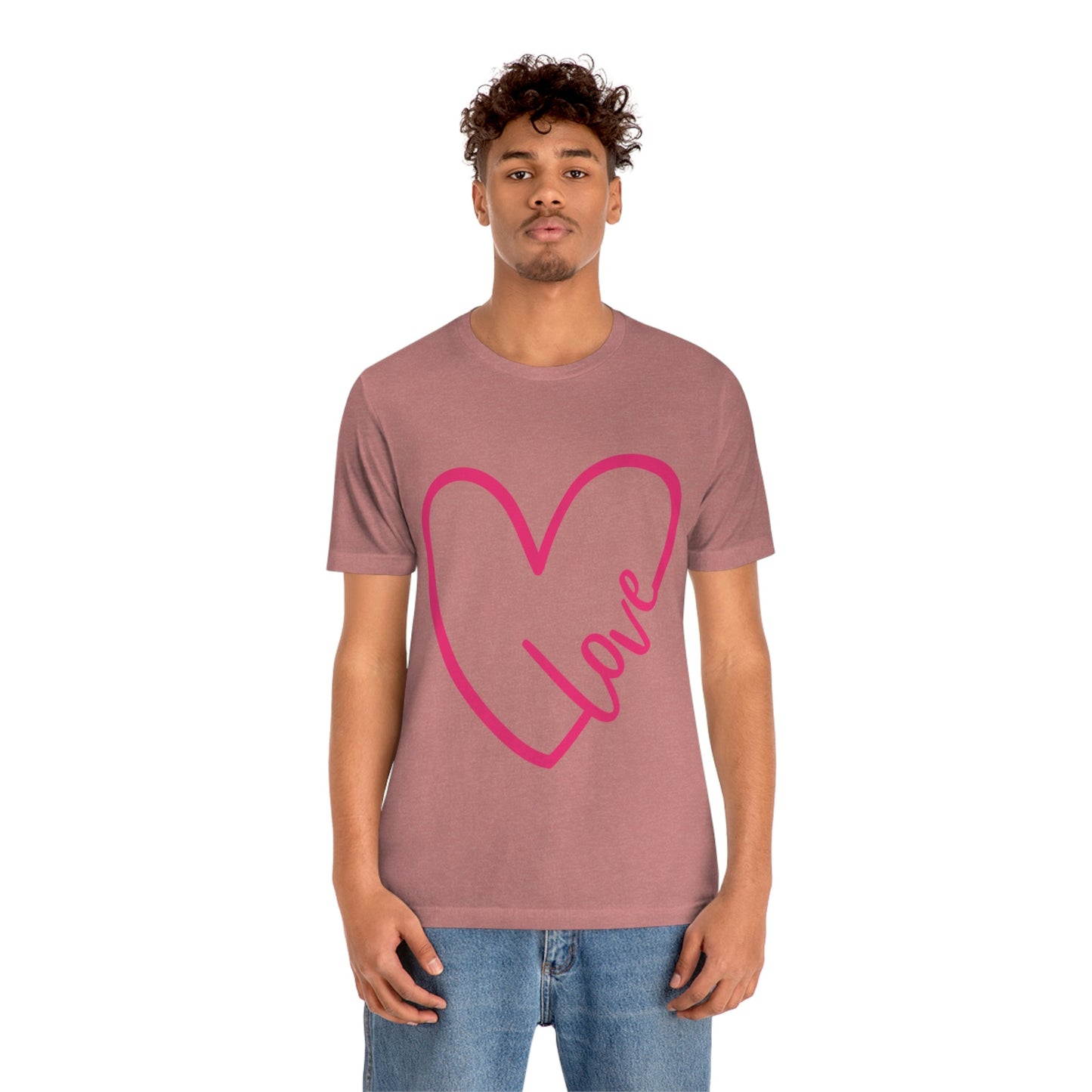 Love Pink Heart Romantic Lovers Unisex Jersey Short Sleeve T-Shirt Ichaku [Perfect Gifts Selection]