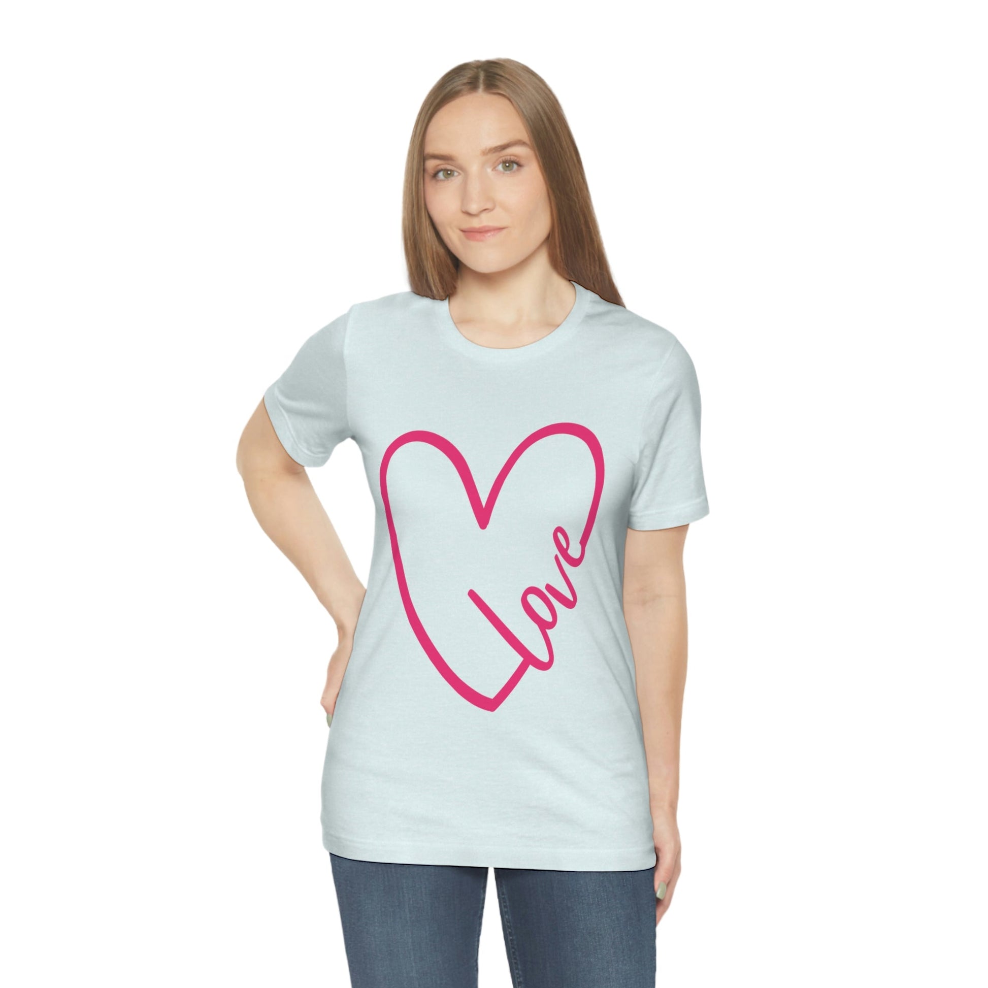 Love Pink Heart Romantic Lovers Unisex Jersey Short Sleeve T-Shirt Ichaku [Perfect Gifts Selection]