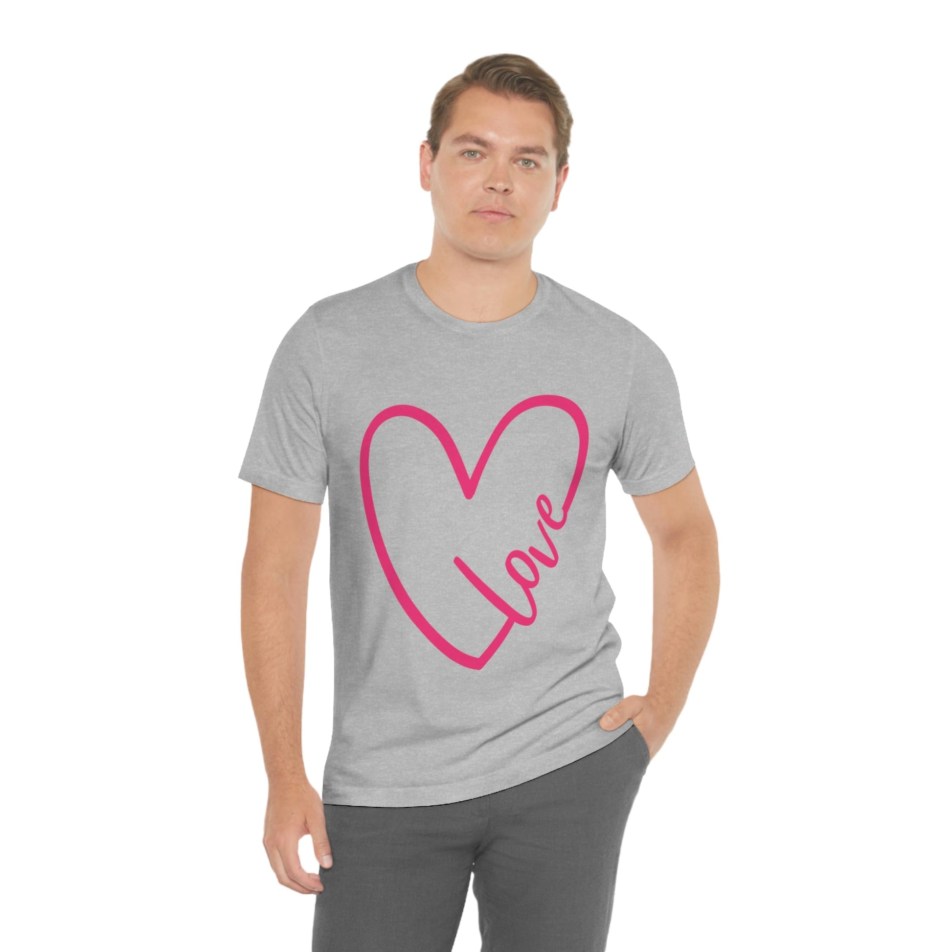 Love Pink Heart Romantic Lovers Unisex Jersey Short Sleeve T-Shirt Ichaku [Perfect Gifts Selection]