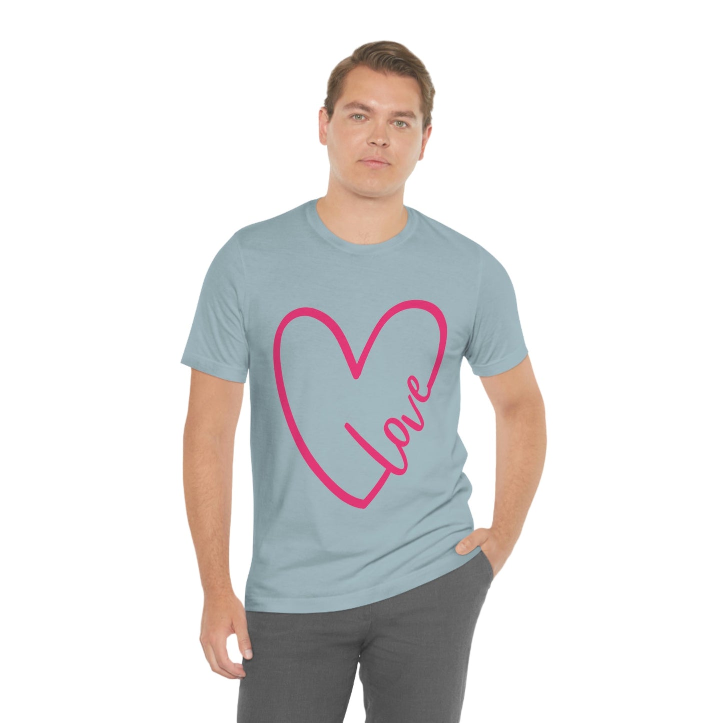 Love Pink Heart Romantic Lovers Unisex Jersey Short Sleeve T-Shirt Ichaku [Perfect Gifts Selection]