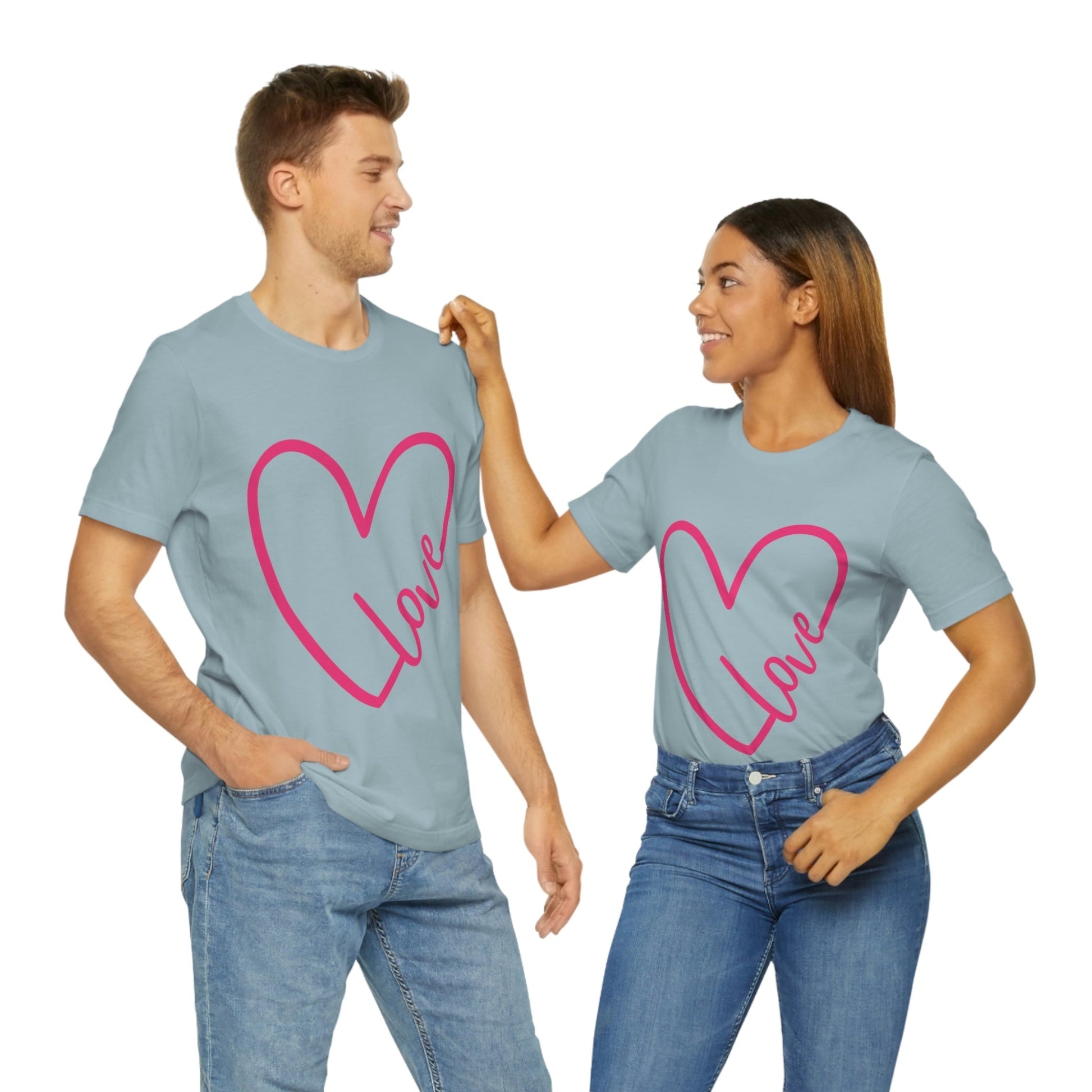 Love Pink Heart Romantic Lovers Unisex Jersey Short Sleeve T-Shirt Ichaku [Perfect Gifts Selection]