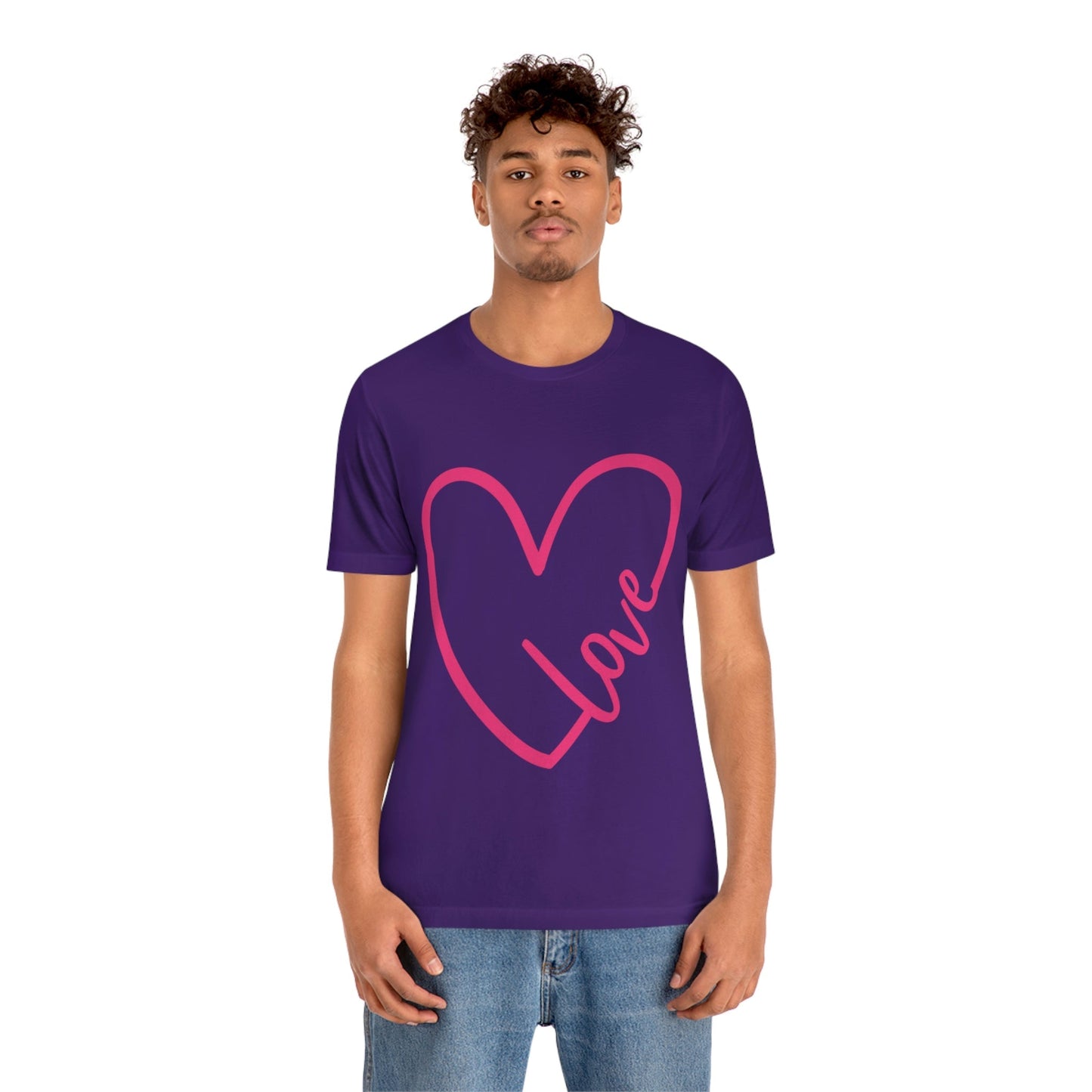 Love Pink Heart Romantic Lovers Unisex Jersey Short Sleeve T-Shirt Ichaku [Perfect Gifts Selection]