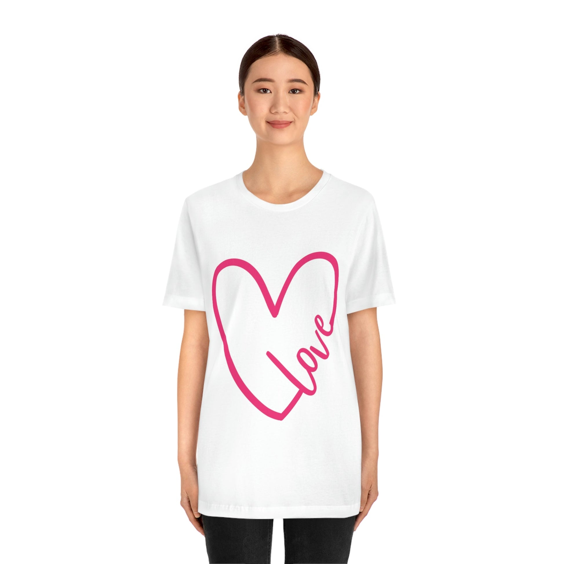 Love Pink Heart Romantic Lovers Unisex Jersey Short Sleeve T-Shirt Ichaku [Perfect Gifts Selection]