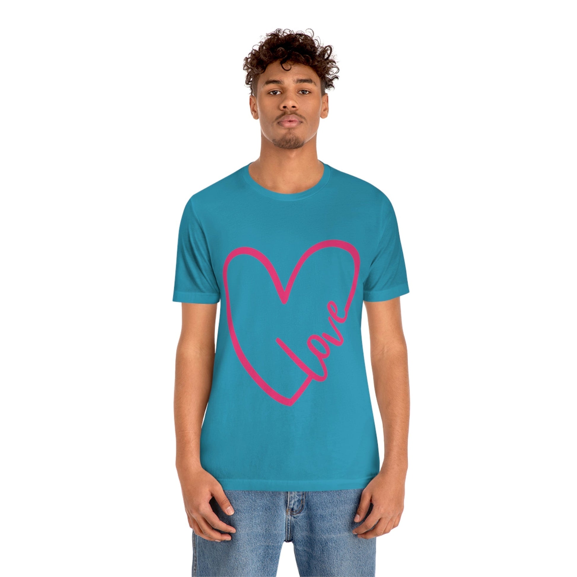 Love Pink Heart Romantic Lovers Unisex Jersey Short Sleeve T-Shirt Ichaku [Perfect Gifts Selection]