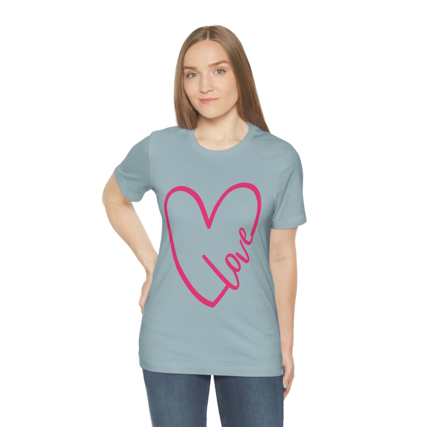 Love Pink Heart Romantic Lovers Unisex Jersey Short Sleeve T-Shirt Ichaku [Perfect Gifts Selection]