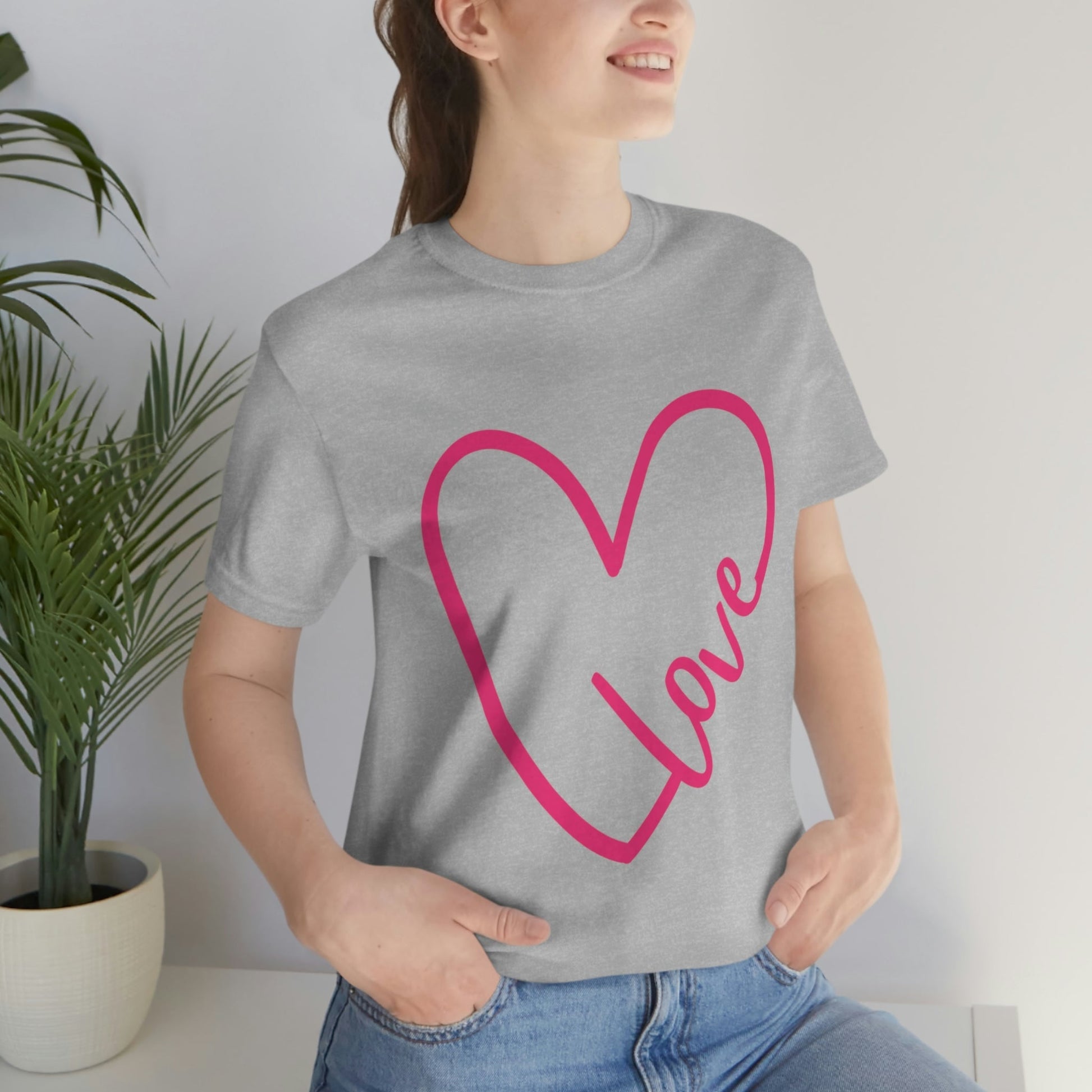 Love Pink Heart Romantic Lovers Unisex Jersey Short Sleeve T-Shirt Ichaku [Perfect Gifts Selection]