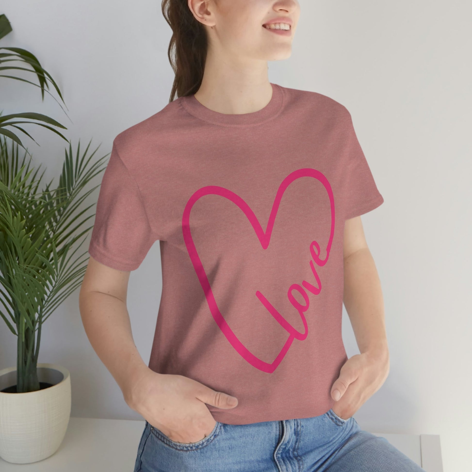 Love Pink Heart Romantic Lovers Unisex Jersey Short Sleeve T-Shirt Ichaku [Perfect Gifts Selection]