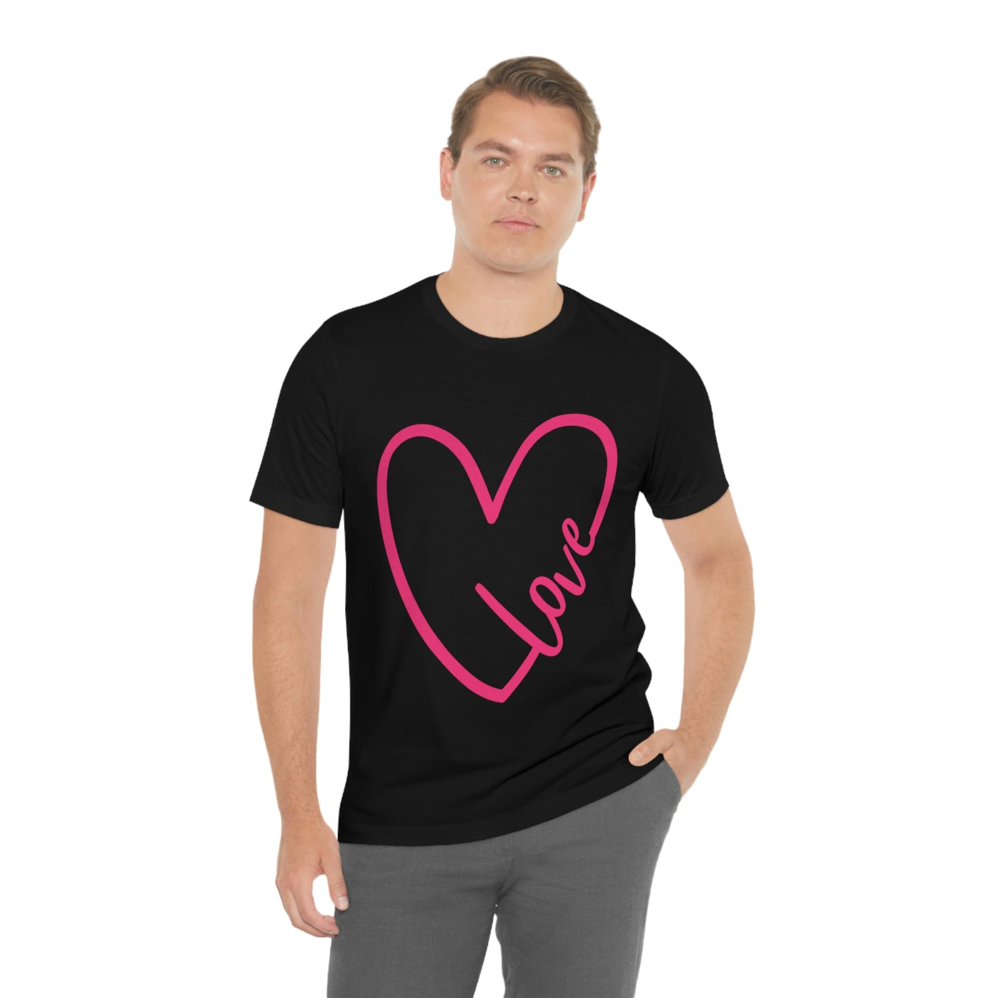 Love Pink Heart Romantic Lovers Unisex Jersey Short Sleeve T-Shirt Ichaku [Perfect Gifts Selection]