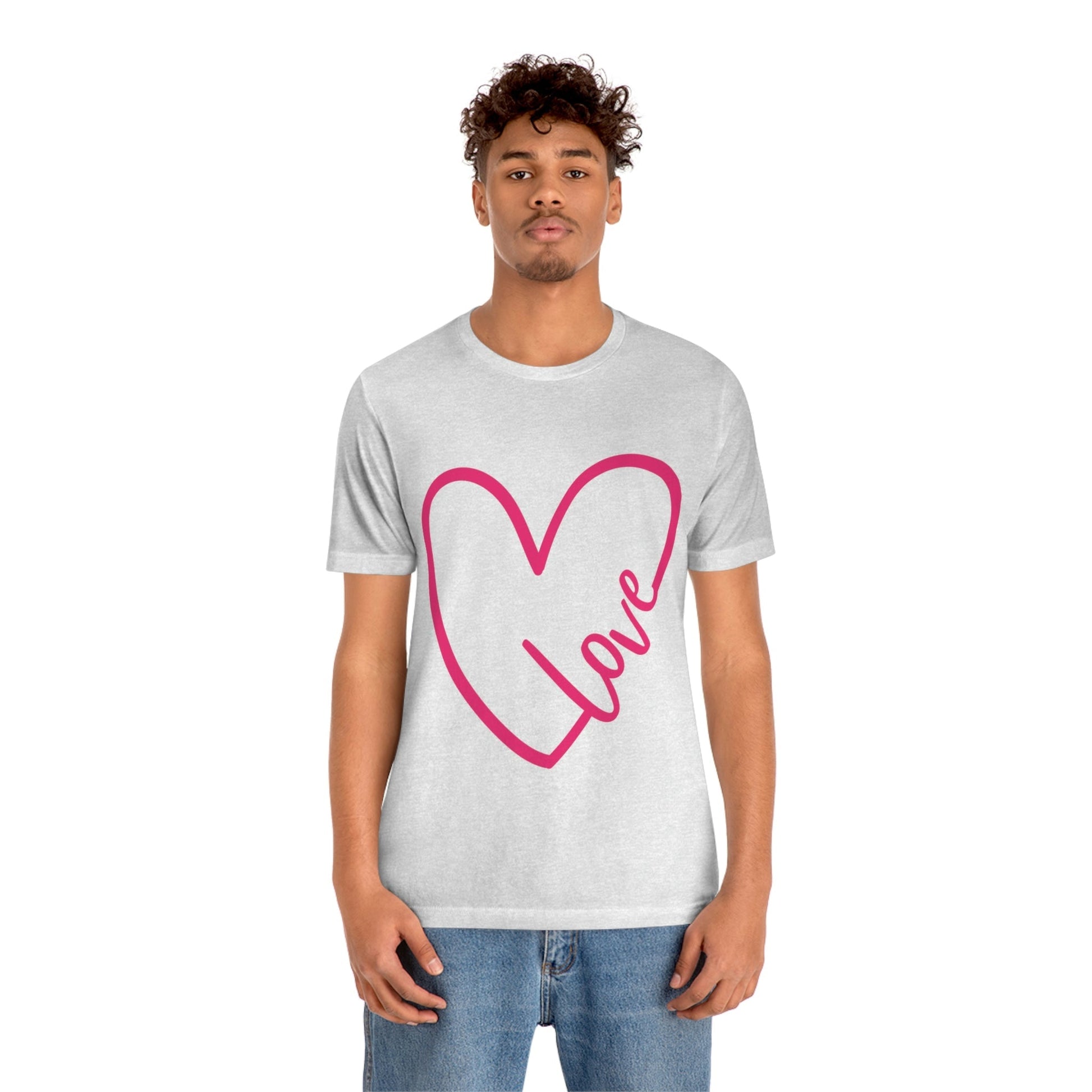 Love Pink Heart Romantic Lovers Unisex Jersey Short Sleeve T-Shirt Ichaku [Perfect Gifts Selection]