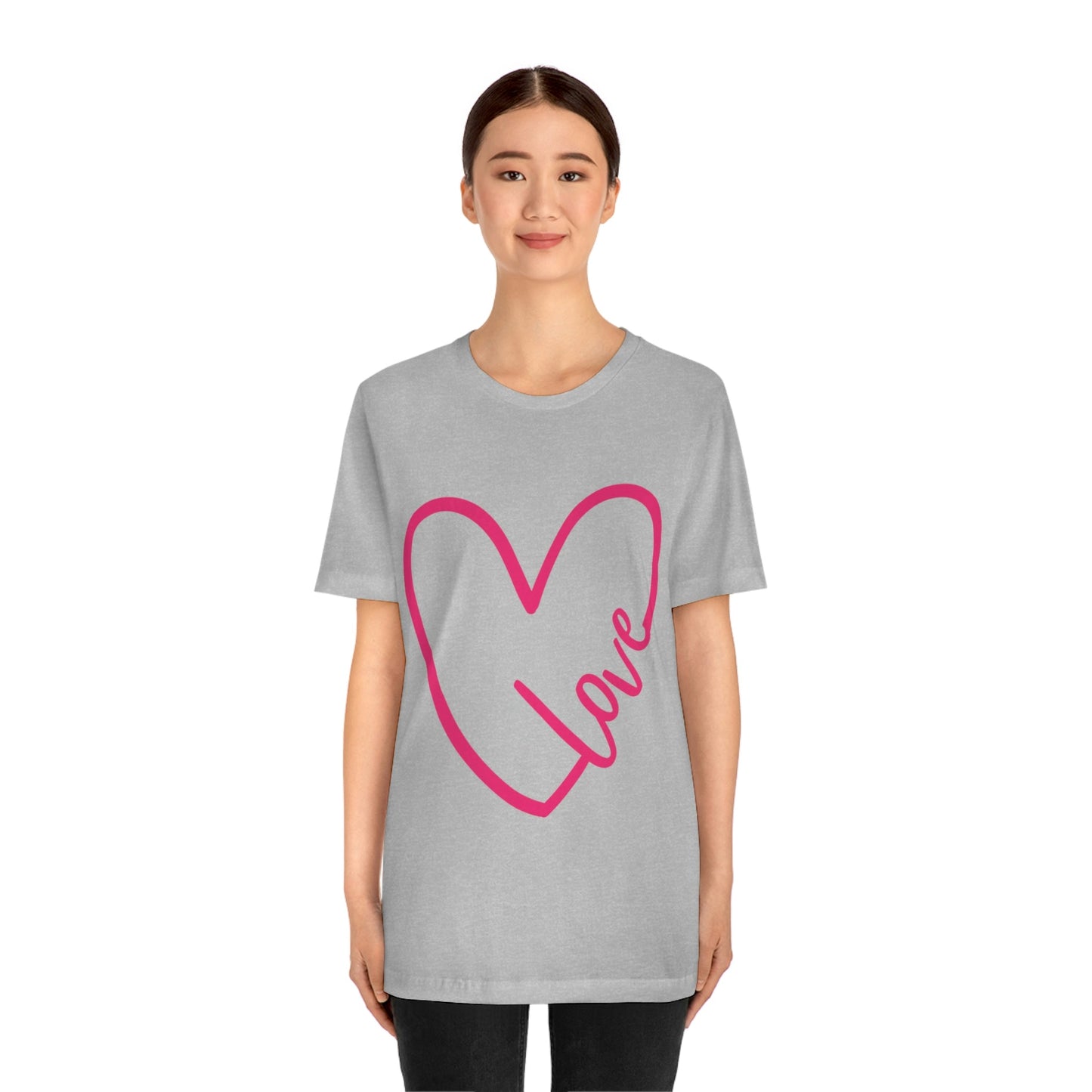 Love Pink Heart Romantic Lovers Unisex Jersey Short Sleeve T-Shirt Ichaku [Perfect Gifts Selection]