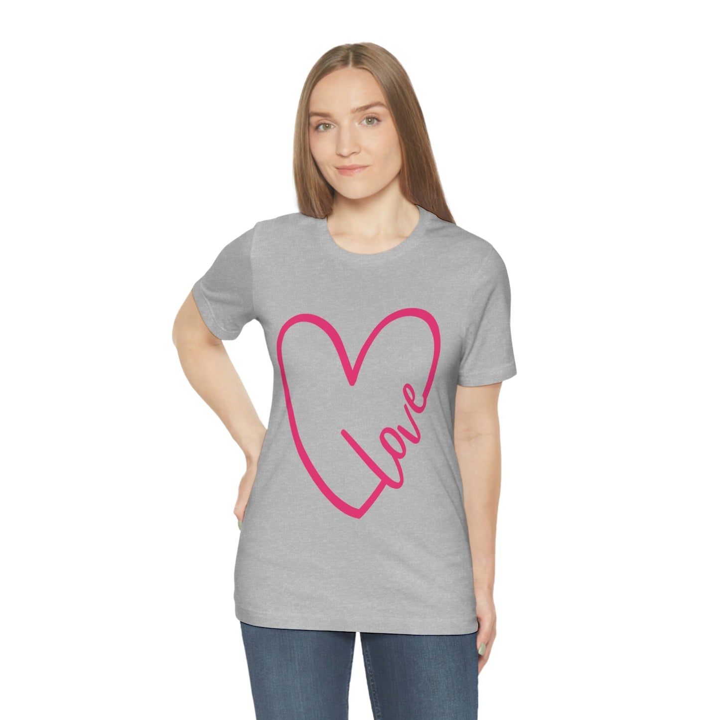 Love Pink Heart Romantic Lovers Unisex Jersey Short Sleeve T-Shirt Ichaku [Perfect Gifts Selection]