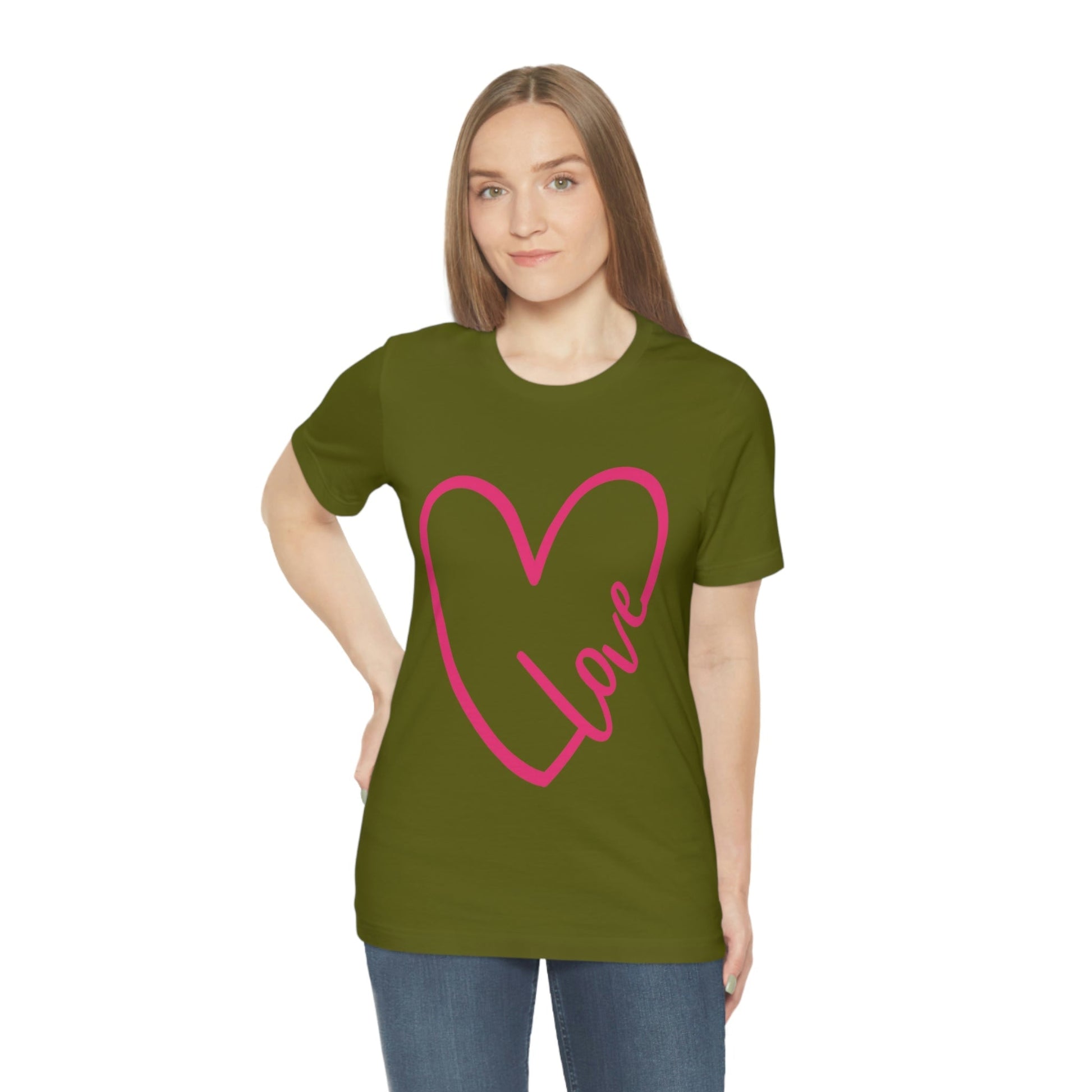 Love Pink Heart Romantic Lovers Unisex Jersey Short Sleeve T-Shirt Ichaku [Perfect Gifts Selection]