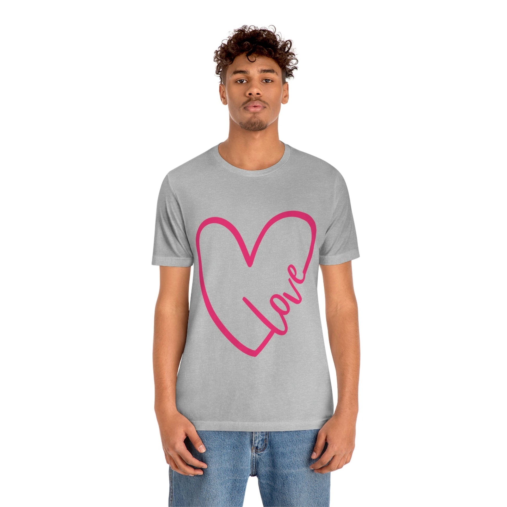 Love Pink Heart Romantic Lovers Unisex Jersey Short Sleeve T-Shirt Ichaku [Perfect Gifts Selection]