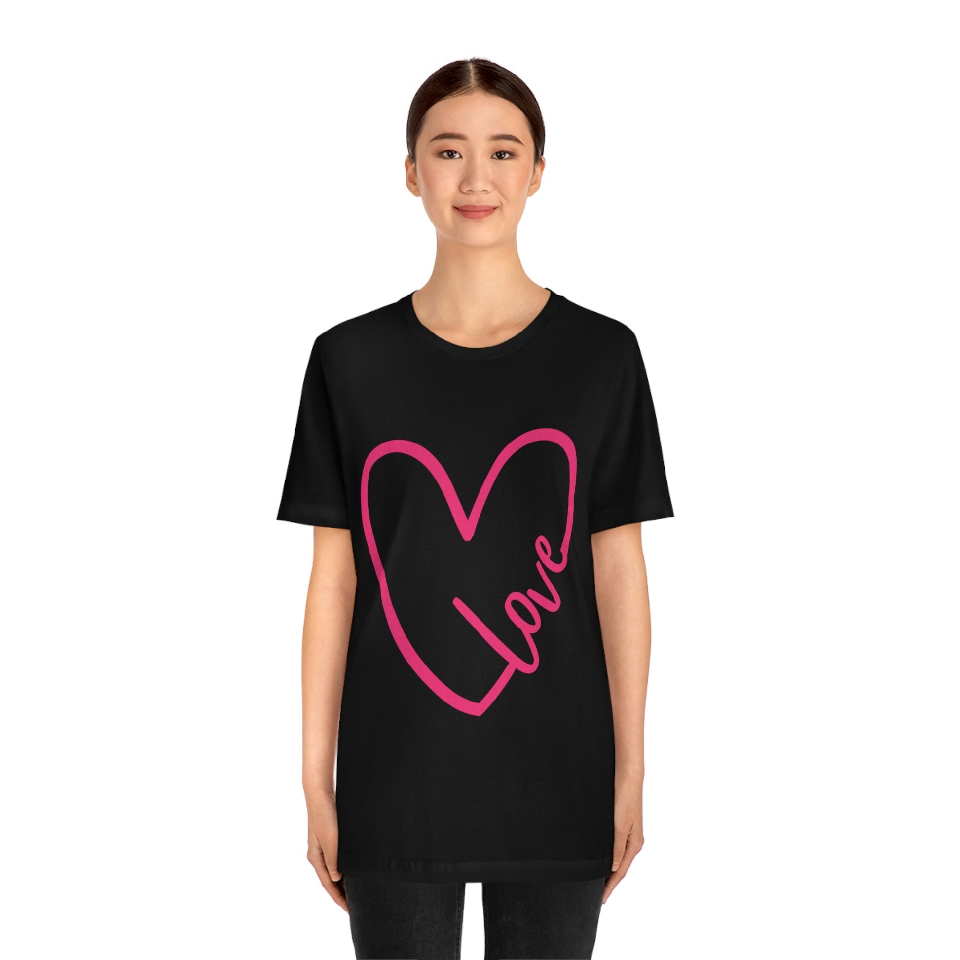 Love Pink Heart Romantic Lovers Unisex Jersey Short Sleeve T-Shirt Ichaku [Perfect Gifts Selection]