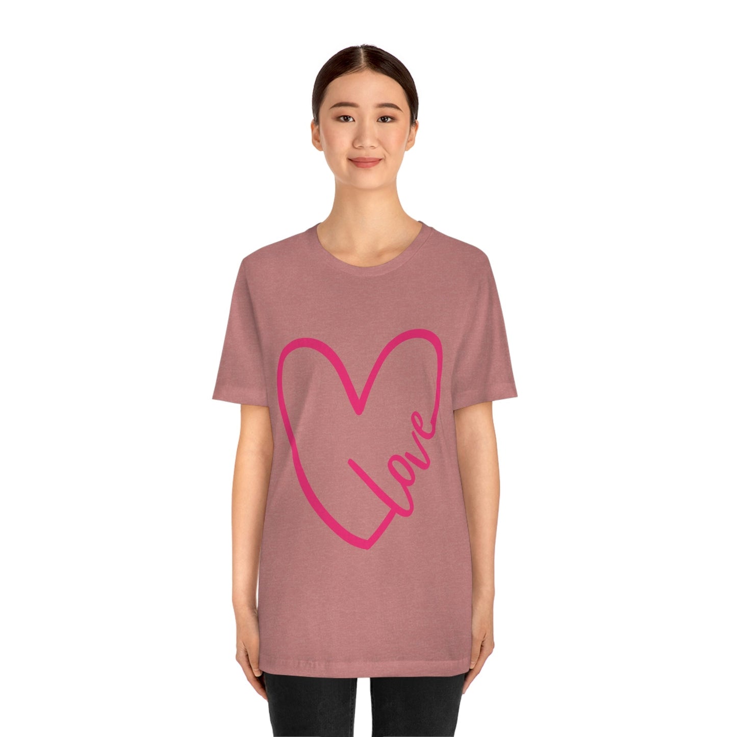 Love Pink Heart Romantic Lovers Unisex Jersey Short Sleeve T-Shirt Ichaku [Perfect Gifts Selection]