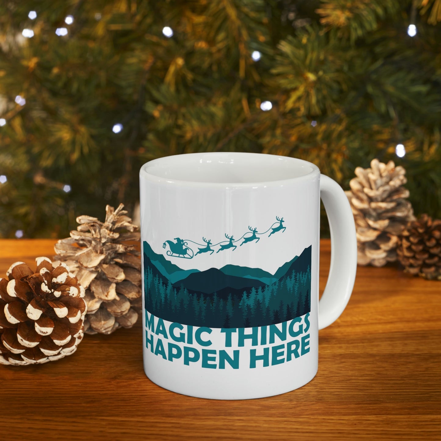 Magic Things Happen Here Santa Merry Christmas Ceramic Mug 11oz Ichaku [Perfect Gifts Selection]