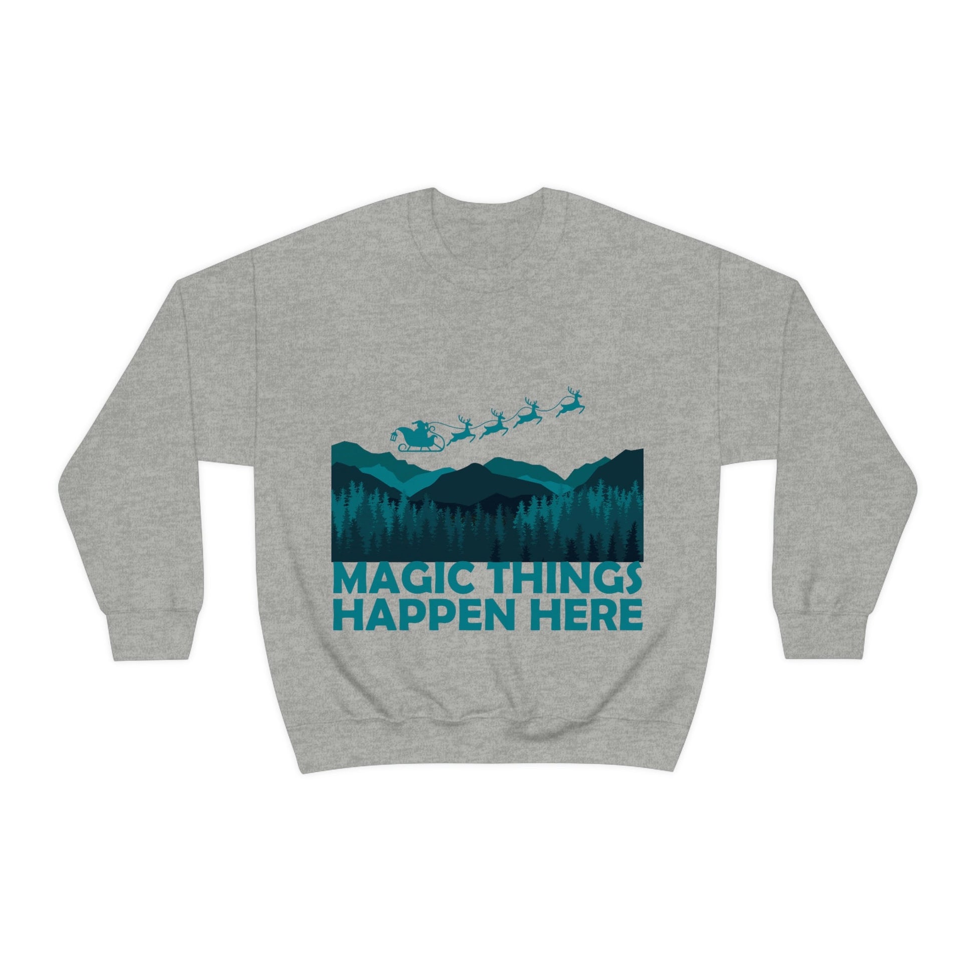 Magic Things Happen Here Santa Merry Christmas Unisex Heavy Blend™ Crewneck Sweatshirt Ichaku [Perfect Gifts Selection]