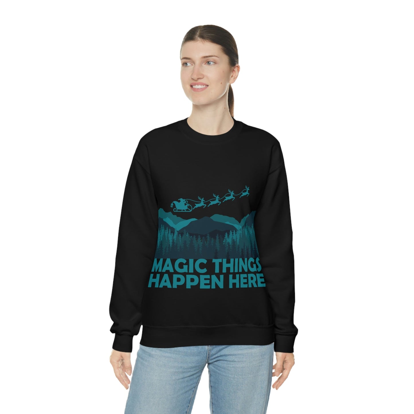 Magic Things Happen Here Santa Merry Christmas Unisex Heavy Blend™ Crewneck Sweatshirt Ichaku [Perfect Gifts Selection]