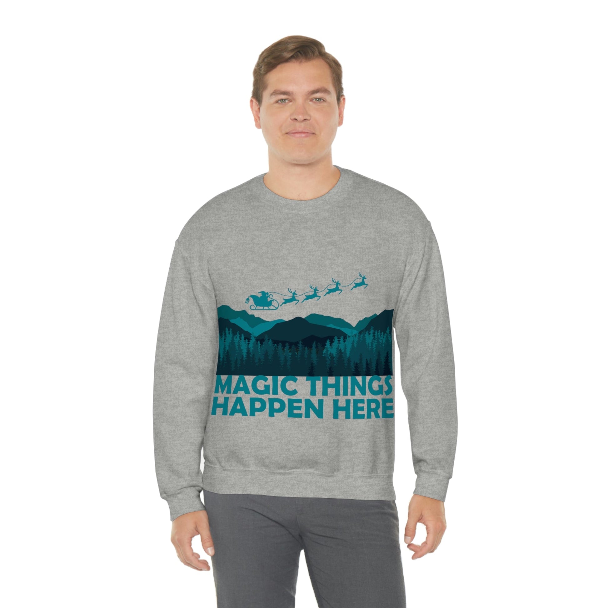 Magic Things Happen Here Santa Merry Christmas Unisex Heavy Blend™ Crewneck Sweatshirt Ichaku [Perfect Gifts Selection]