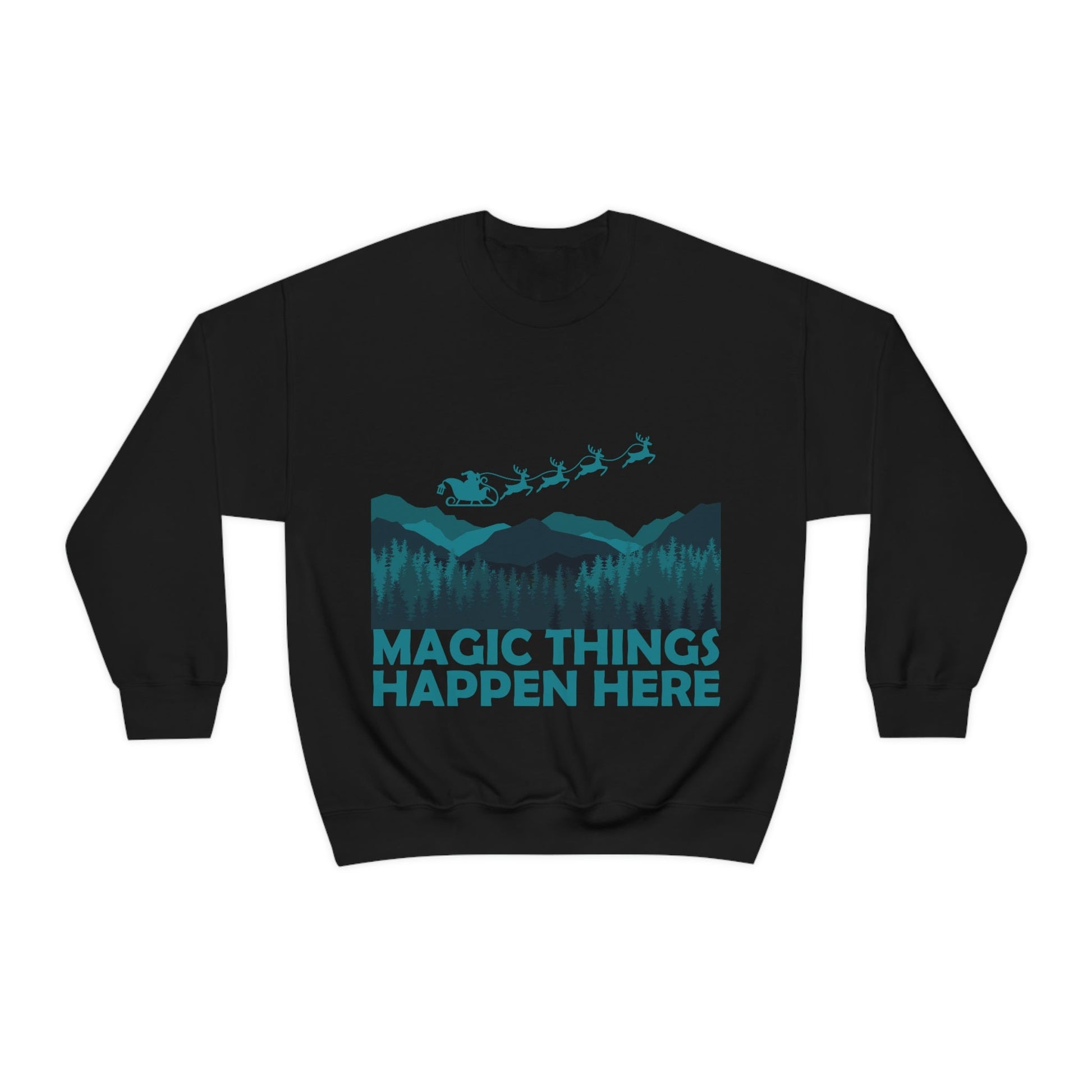 Magic Things Happen Here Santa Merry Christmas Unisex Heavy Blend™ Crewneck Sweatshirt Ichaku [Perfect Gifts Selection]