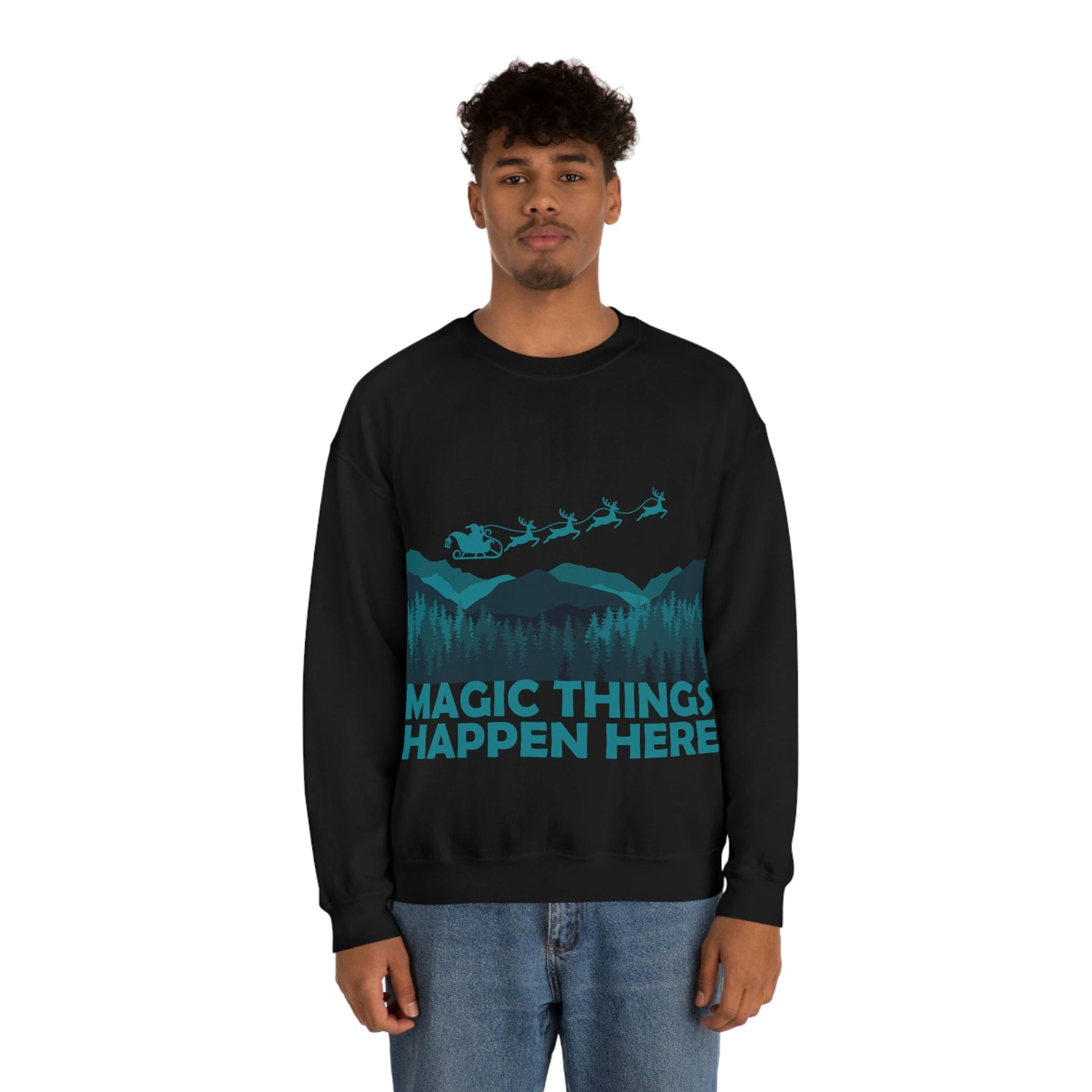 Magic Things Happen Here Santa Merry Christmas Unisex Heavy Blend™ Crewneck Sweatshirt Ichaku [Perfect Gifts Selection]