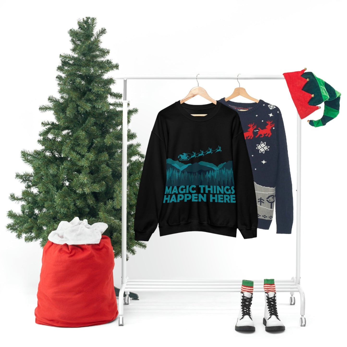 Magic Things Happen Here Santa Merry Christmas Unisex Heavy Blend™ Crewneck Sweatshirt Ichaku [Perfect Gifts Selection]